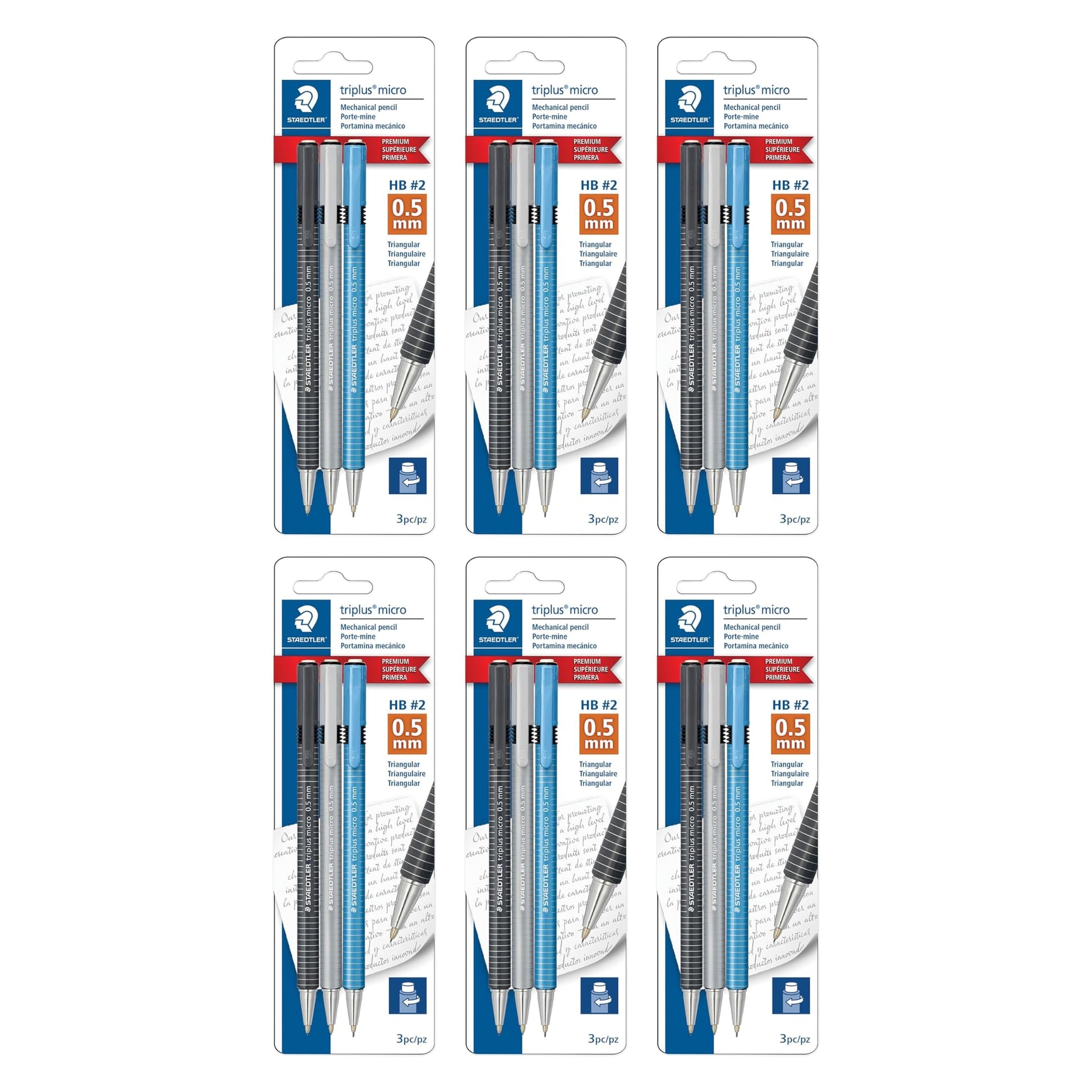 STAEDTLER Triplus Micro 0.5mm Mechanical Pencils #2, 6 Pack, 18 total count
