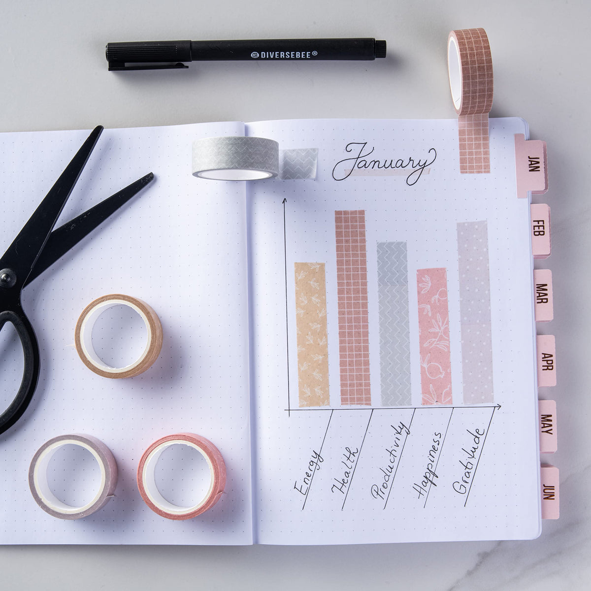 DIVERSEBEE Pastel Washi Tape Set, 5 Rolls Decorative Scrapbook Tape, Cute Craft Tape, Scrapbooking