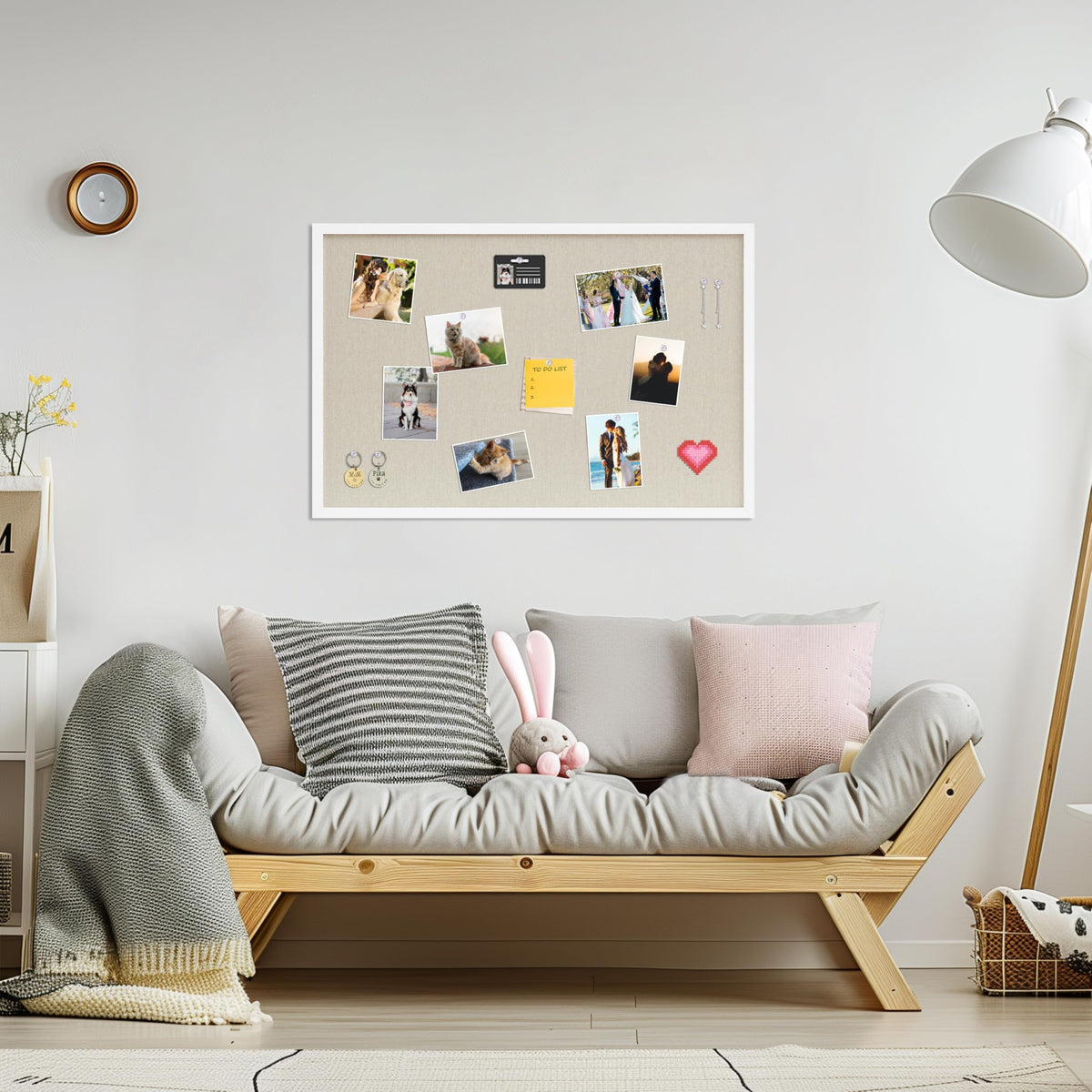 DAHAPYBOO Cork Board with Linen White,Bulletin Board 30"x20"