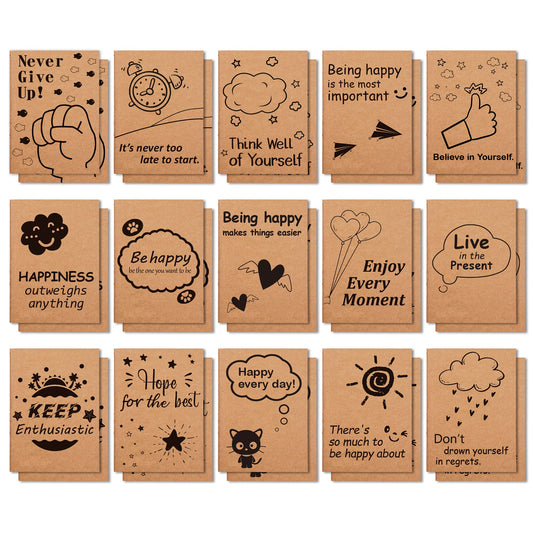feela 30 Pack Kraft Notebooks, 15 Designs A6 Cute Mini Pocket Notebooks and Journals, Lined