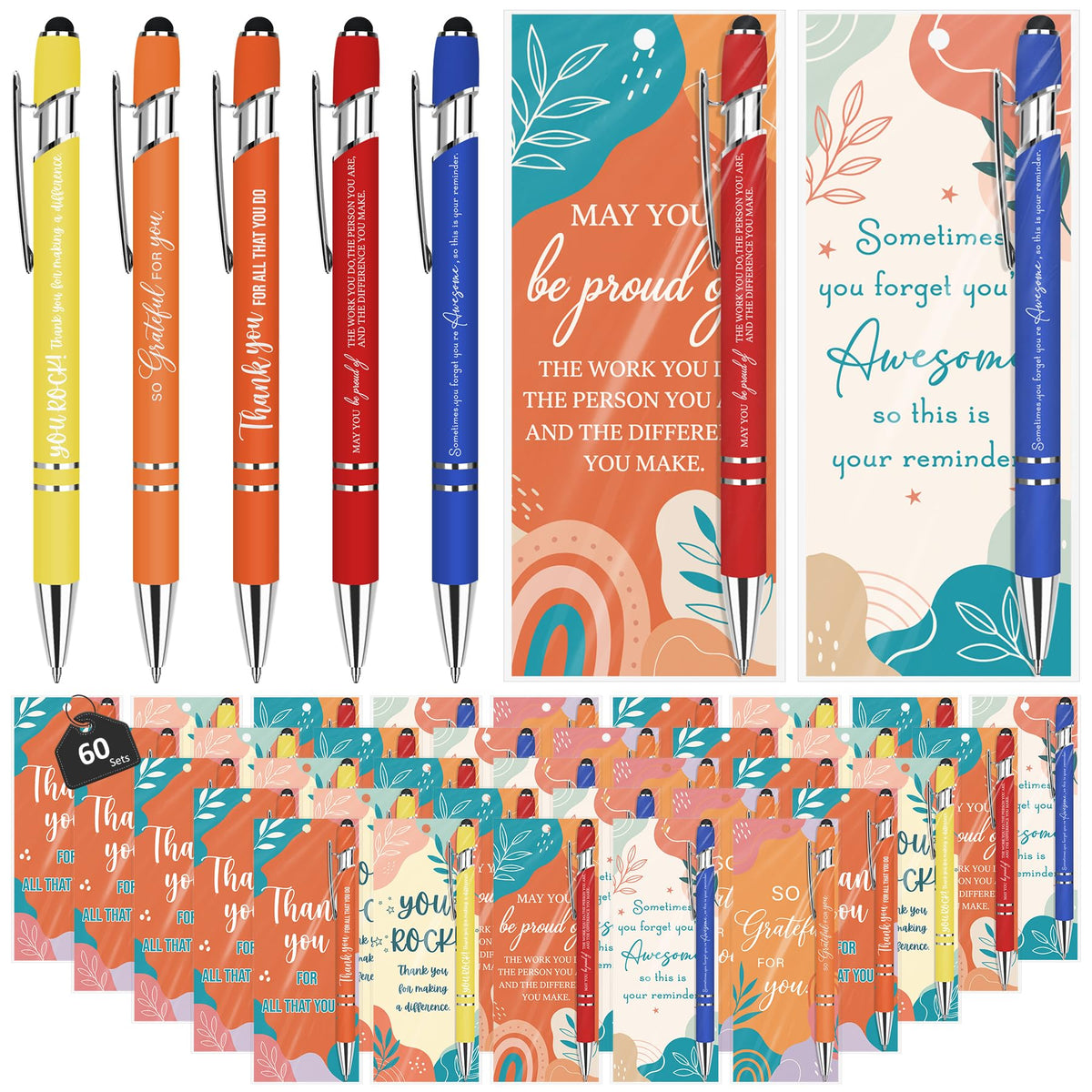 60 Sets Employee Appreciation Gifts Ballpoint Pens Bulk Inspirational Boho Black Ink with Stylus
