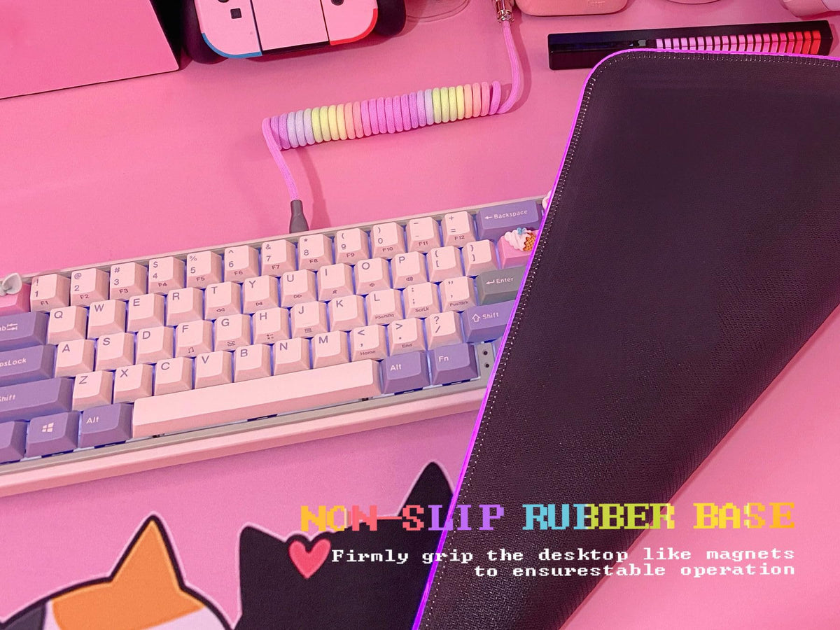 JMIYAV Pink Kawaii Cat RGB Gaming Mouse Pad 31.5x12 Inch PC XL Large Extended Glowing Led Light Up