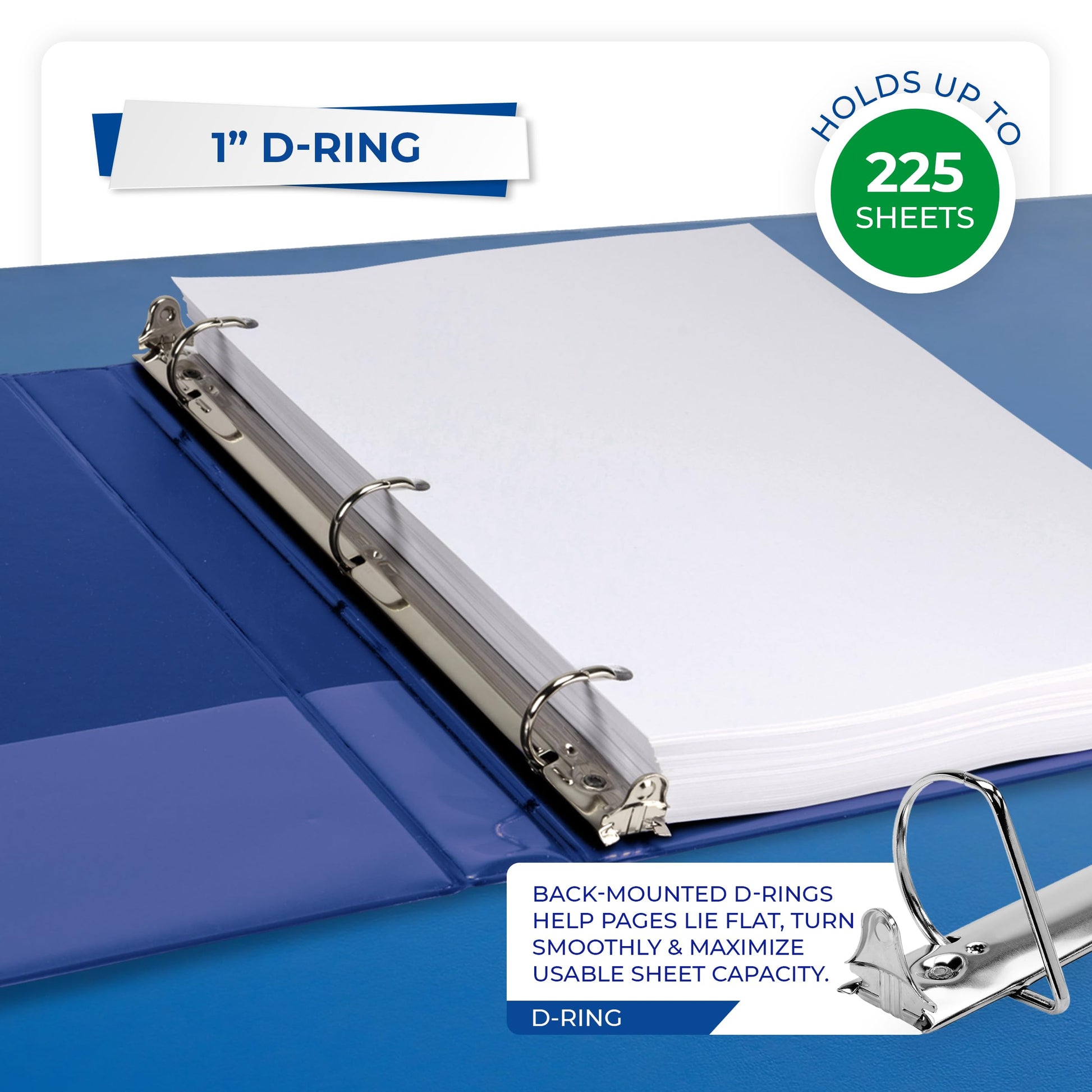 Samsill Durable 1 inch 3 Ring Binder, D Ring Binder, 100% Recycled Chipboard, Blue, 12 Pack