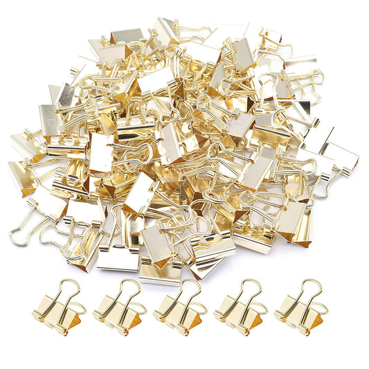 Gold Binder Clips, Mini Paper Clip, Small Paper Clamps 15mm (5/8 inch), 100 Pack Micro Size Office