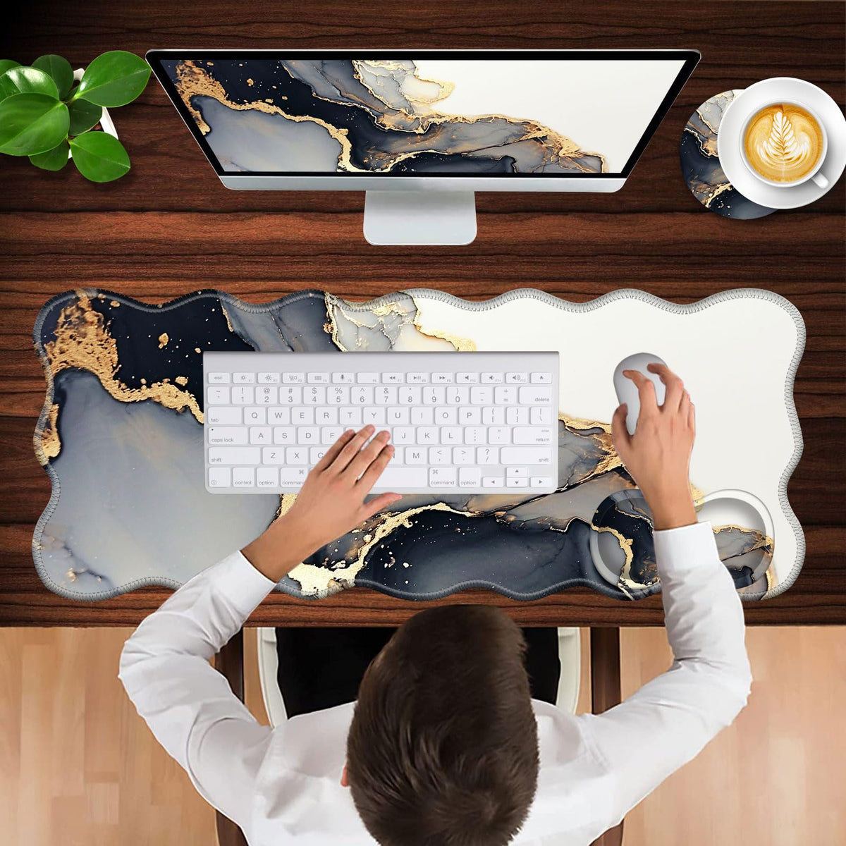 CICPLKSE Mouse Pad with Wrist Support + Desk Mat + Coaster 3 in 1 Set, XL Large Gaming Mousepad