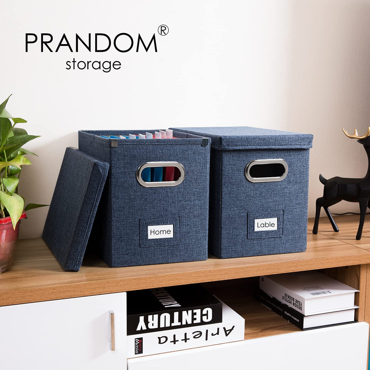 PRANDOM File Organizer Box - Set of 1 Collapsible Decorative Linen Filing Storage Hanging File