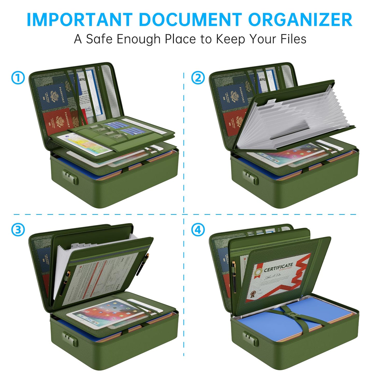 ENGPOW Fireproof Document Organizer Bag with Lock ＆ Accordion File Folder