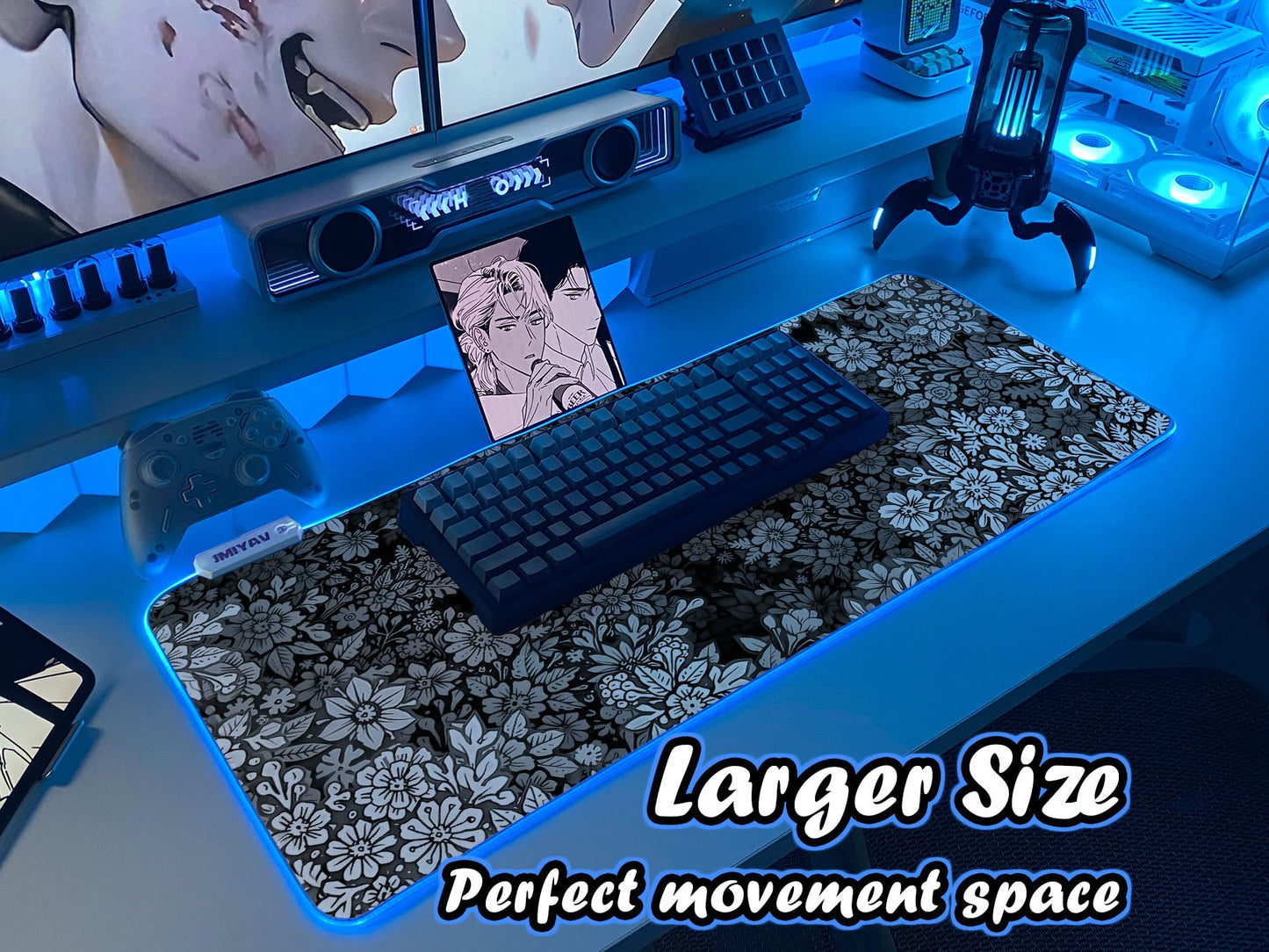 JMIYAV White Gaming Mouse Pad RGB Mousepad 31.5x12In Non-Slip Rubber Base Extra Large Cool XL XXL