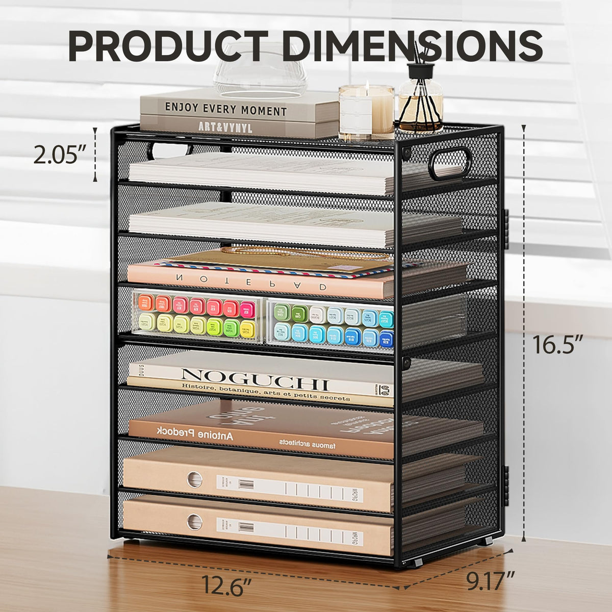 SUBEKYU 9 Tier Paper Organizer for Desk - Black Metal Mesh Letter Tray File Paper Sorter Organizer