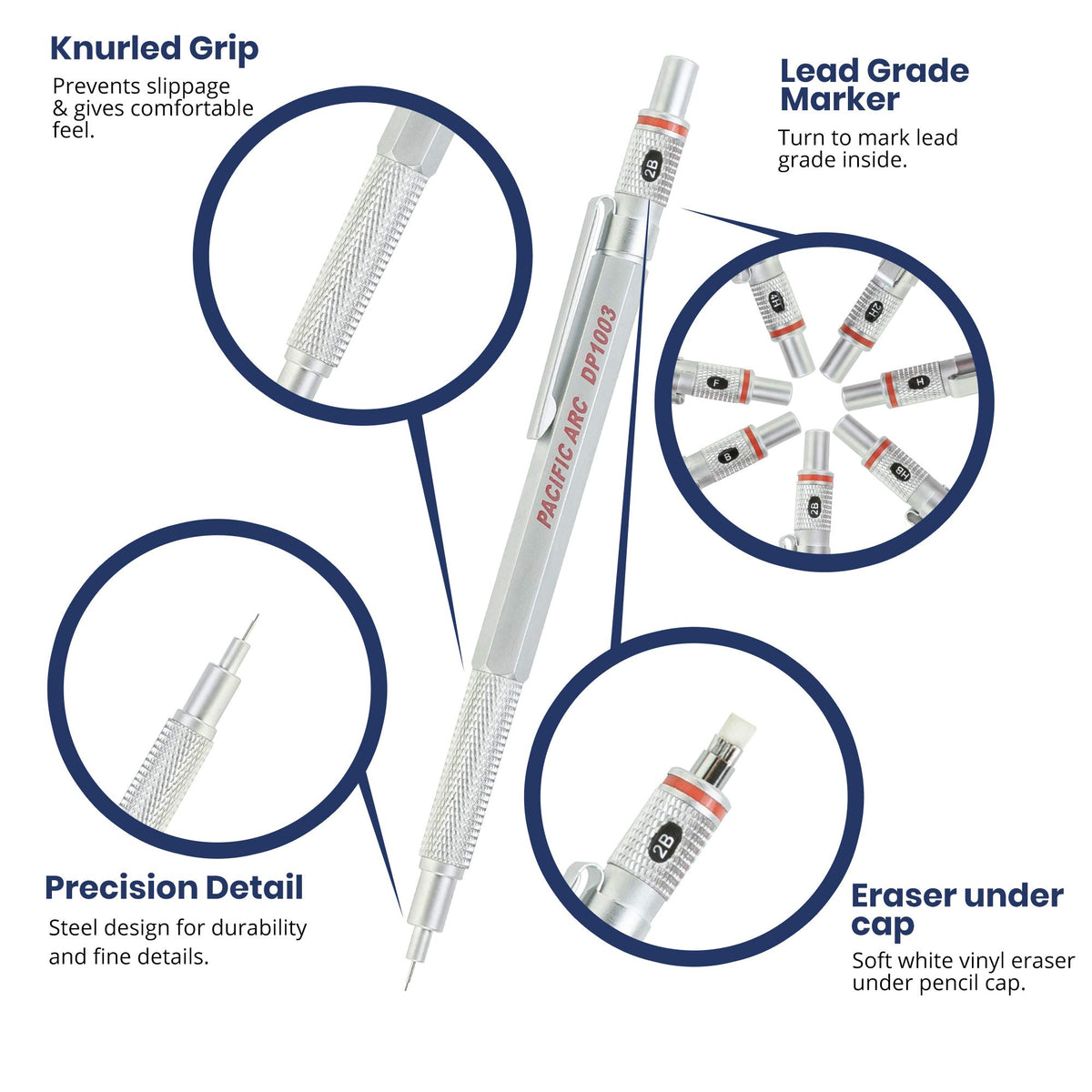 Pacific Arc Chromagraph Metal Mechanical Pencil .3 mm Silver Barrel Mechanical Pencil with Built In