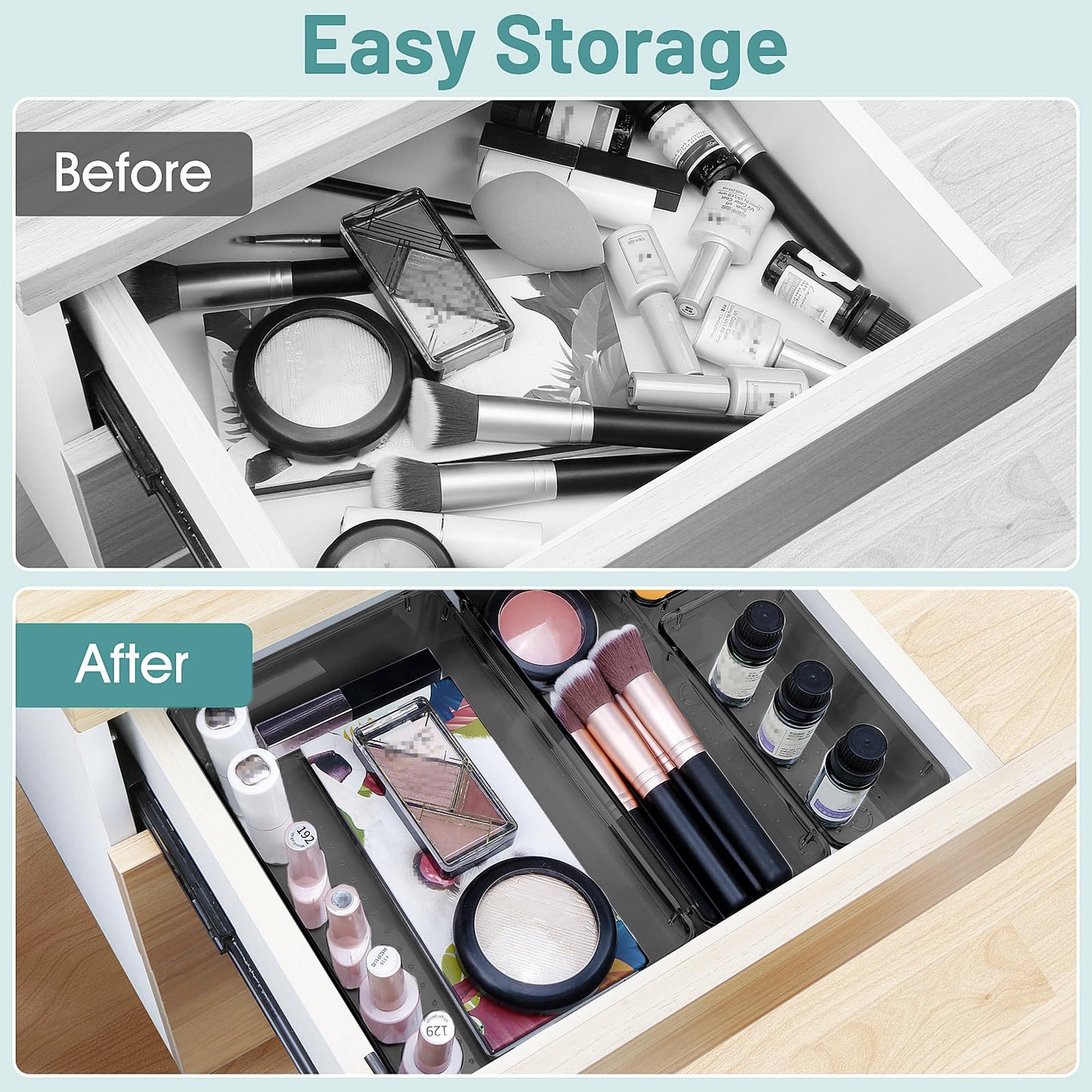 25 PCS Plastic Drawer Organizer Set, Makeup Organizers and Storage Bins
