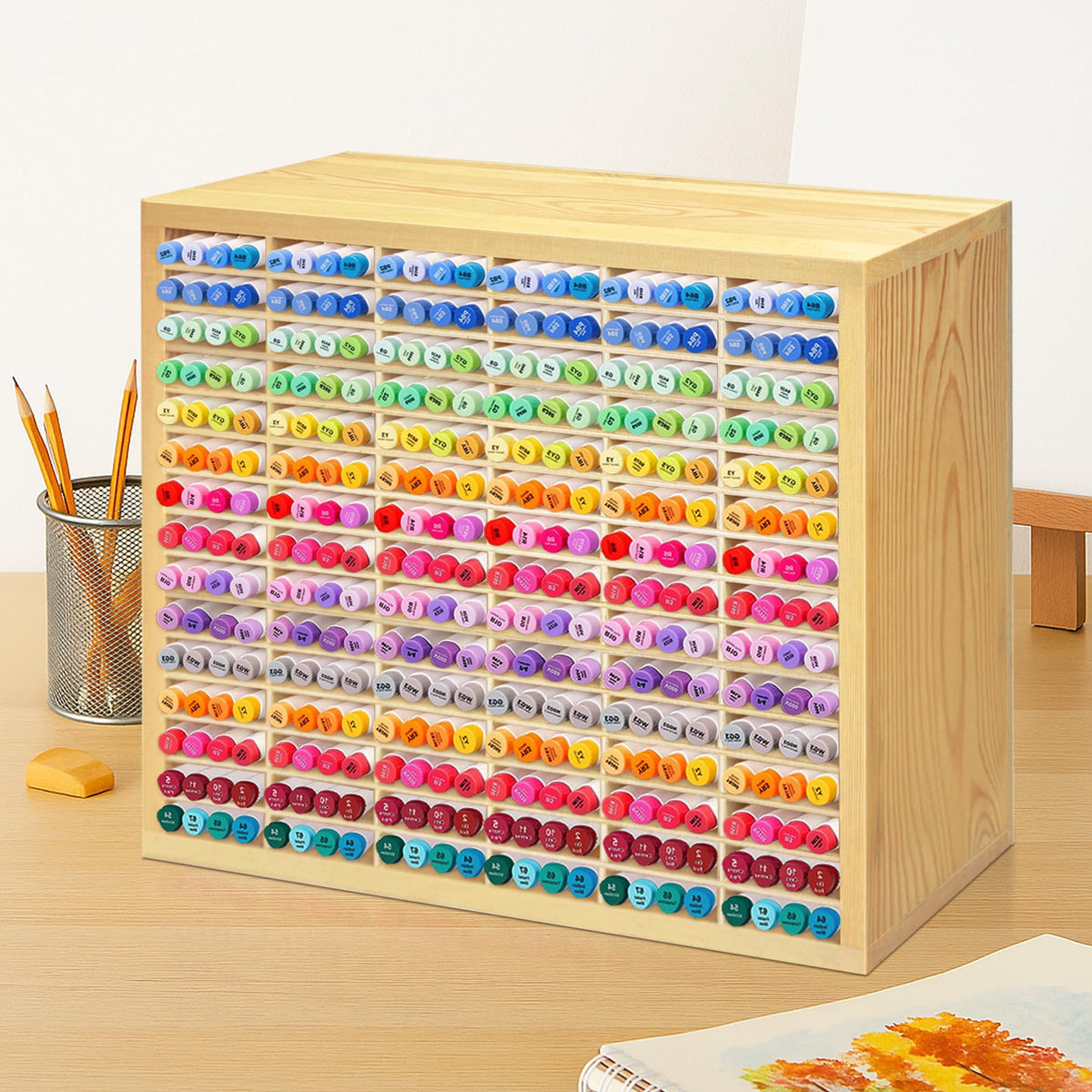 PROLEE Marker Storage Organizer for 360 Markers,Wooden Alcohol Marker Holder with 90 Slots,Markers