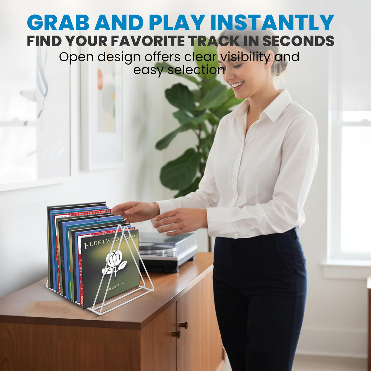2 Vinyl Record Storage Rack, 9 Slots Holds 60 Albums, Metal Stand - Grey