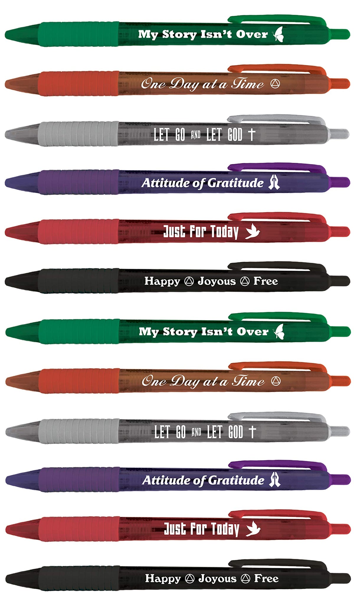 Greeting Pen Translucent 12 Pen Set with Recovery Quotes, 6 Designs 46011 Colorful Pens Great for