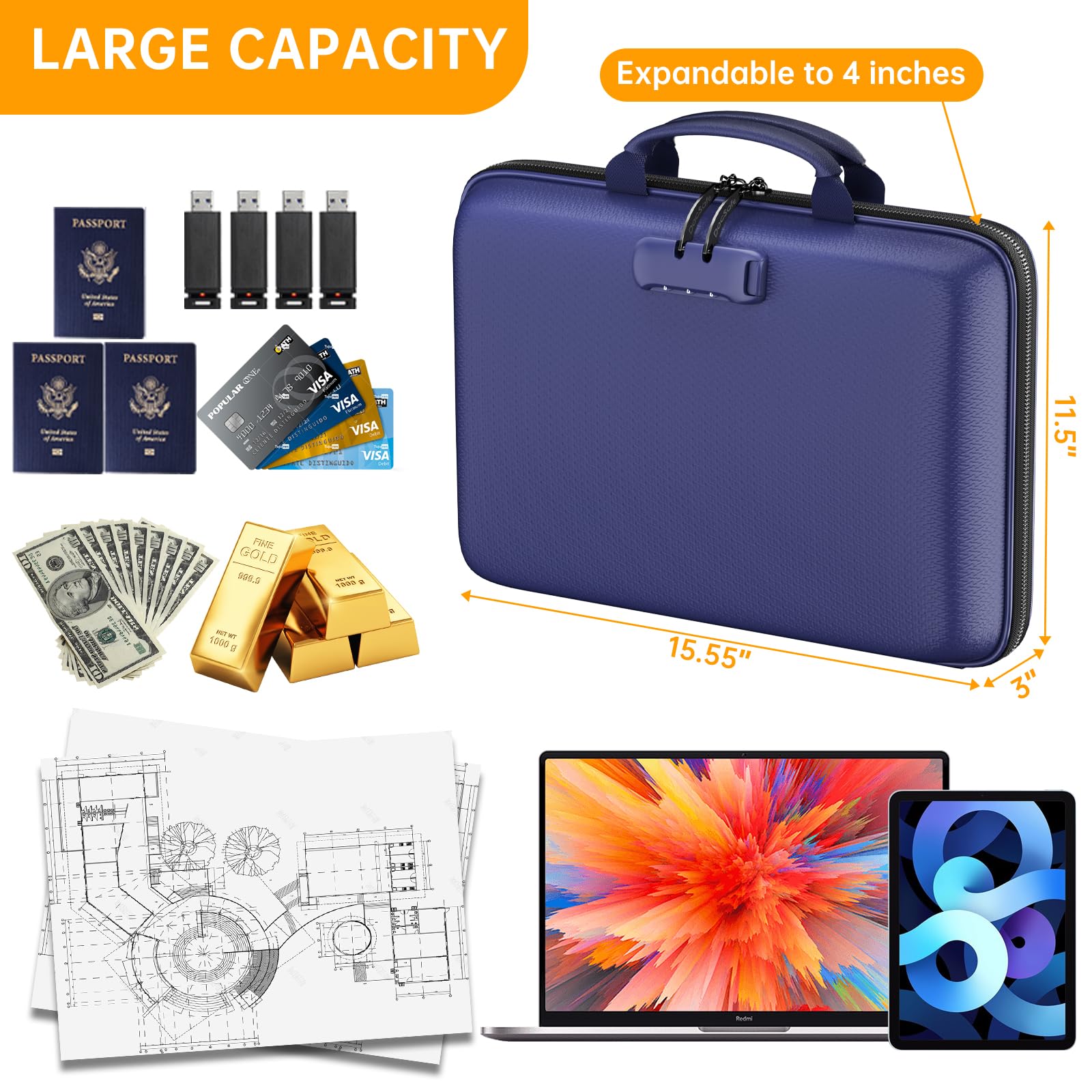 DocSafe Fireproof File Organizer with Lock, Hard-Shell Case Fireproof Document Box with 13 Pocket