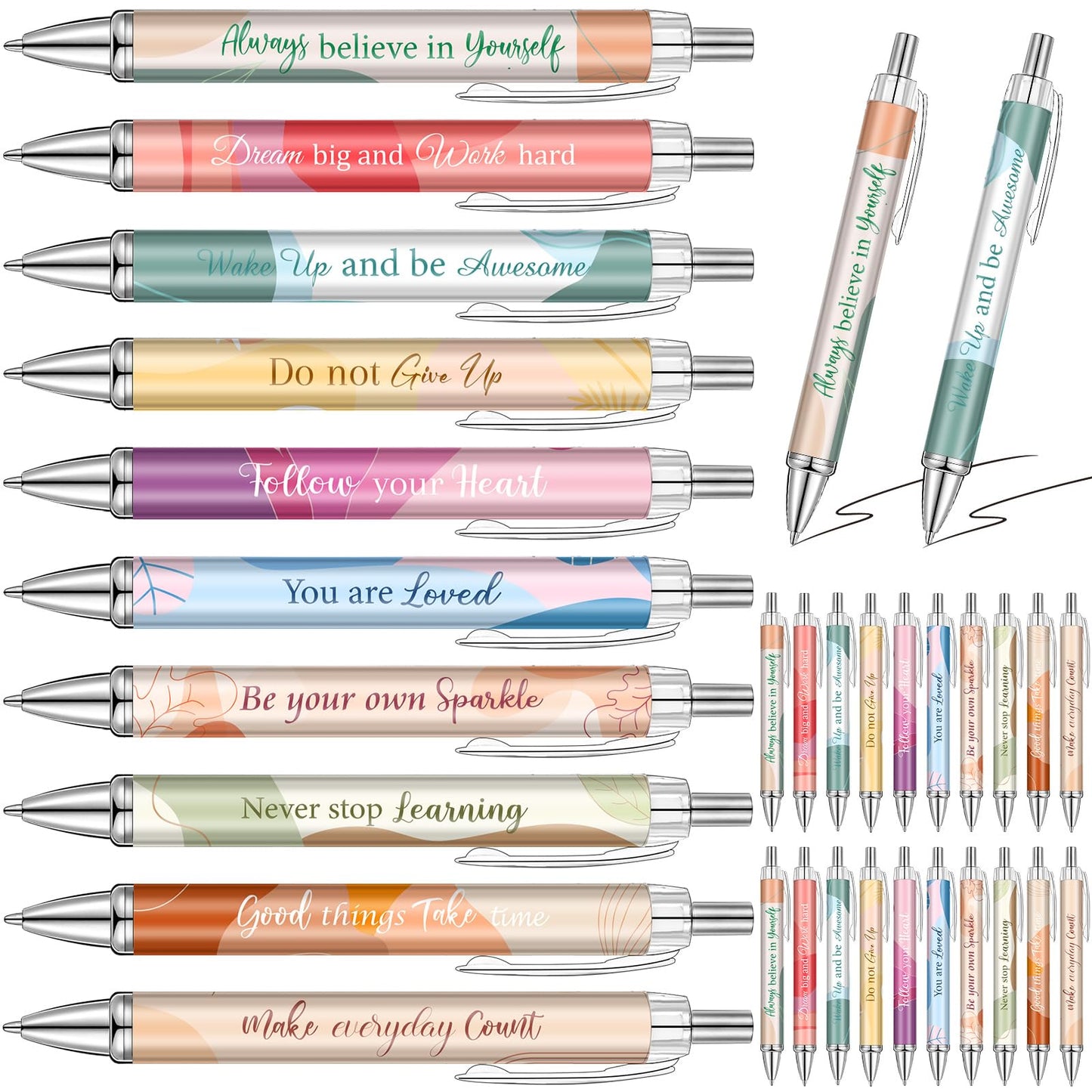 Yeaqee 50 Pcs Motivational Pens Bulk Inspirational Quotes,Boho Style