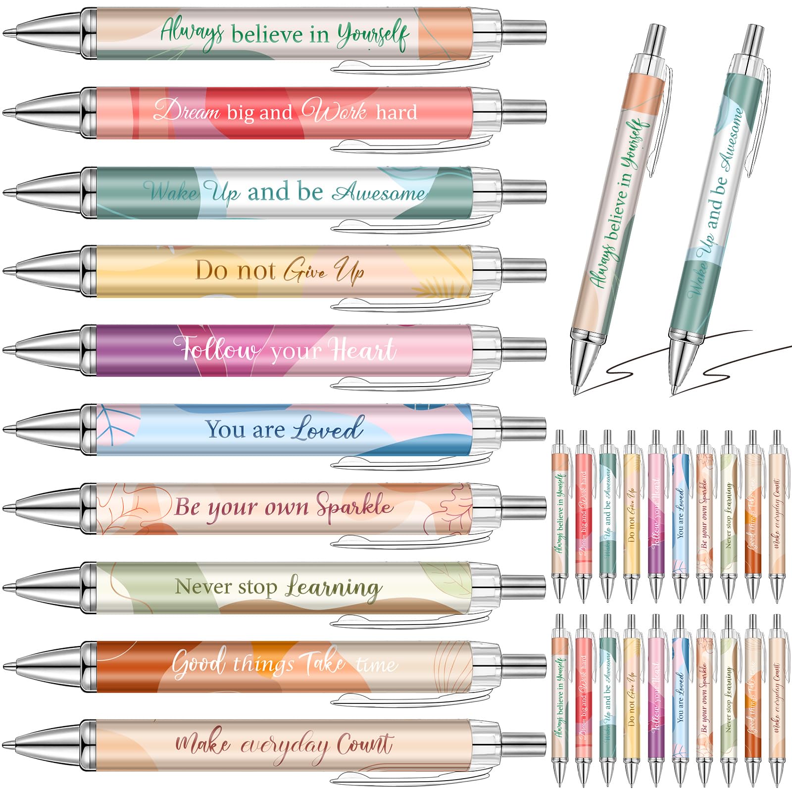 Yeaqee 50 Pcs Motivational Pens Bulk Inspirational Quotes,Boho Style