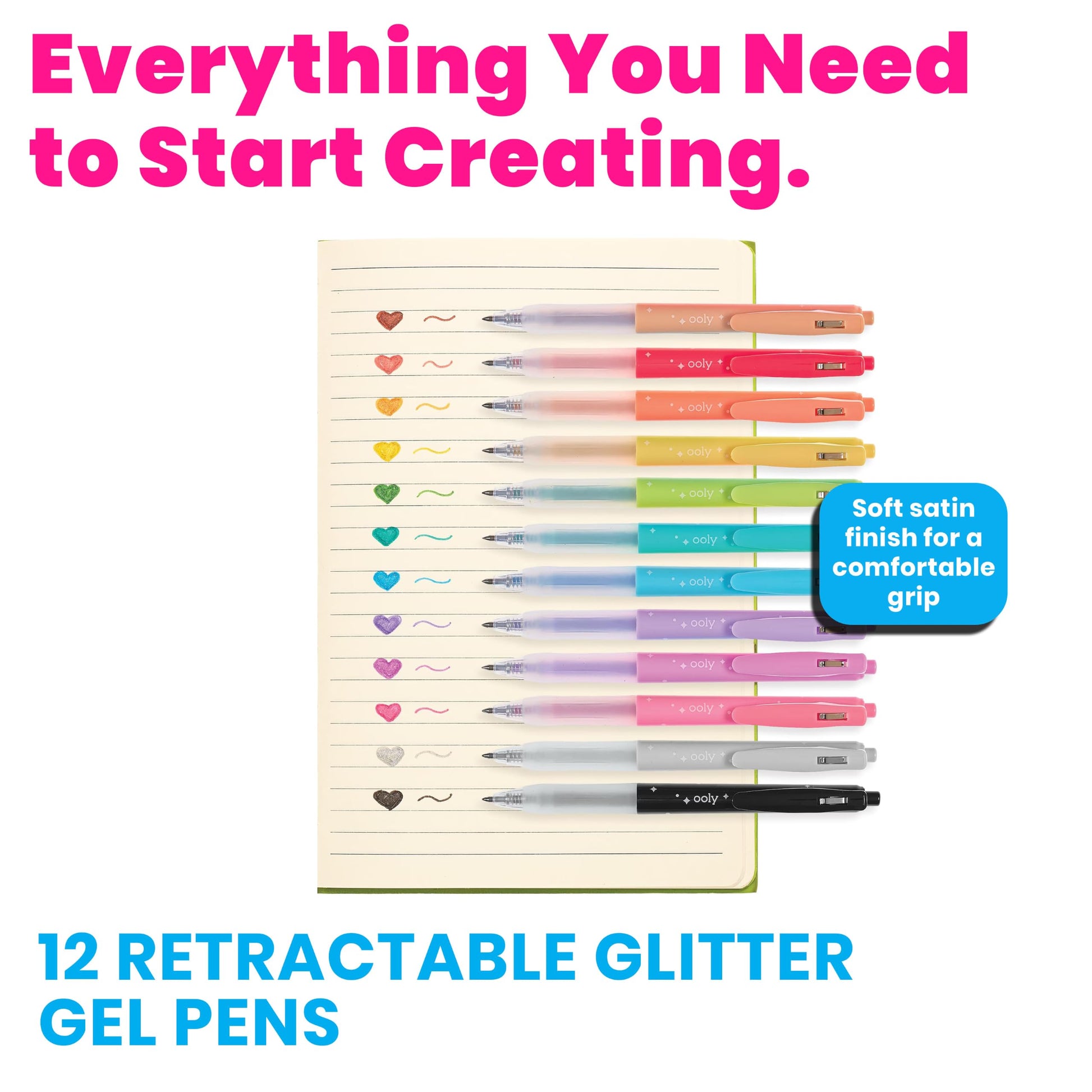 Ooly Oh My Glitter Gel Pens, Set of 12, Retractable