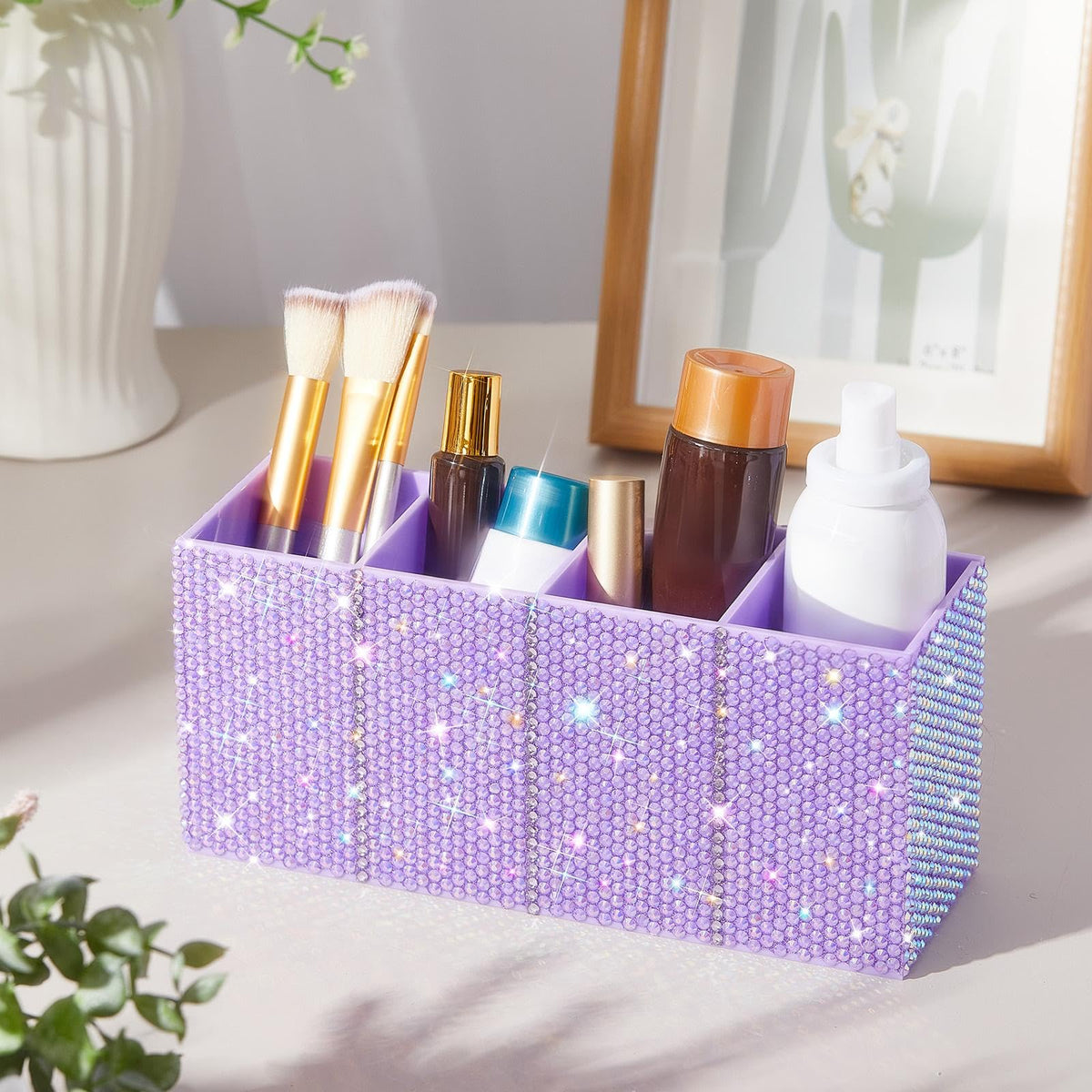 Resholder Rhinestone Desk Organizer, Purple Pen Makeup Brush Holder