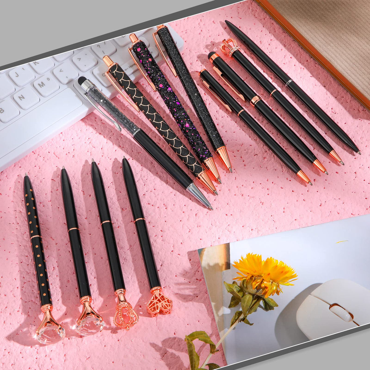 12 Pcs Diamond Pens Metal Liquid Sand Glitter Cute Ballpoint Pen Set Girly Crystal Pen Women