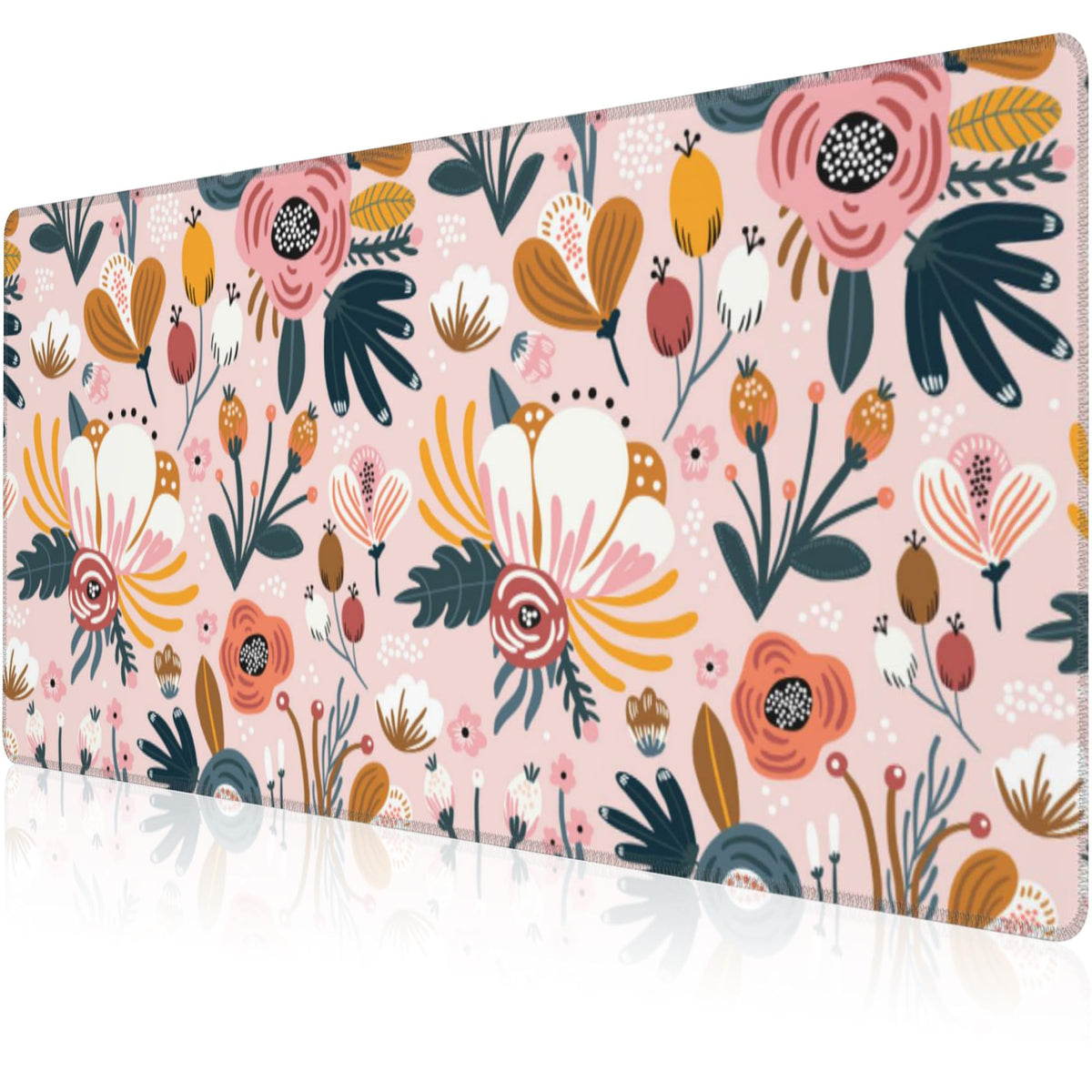 Mouse Pad, Large Colorful Flowers and Berries Desk Mat, Extended Non-Slip Gaming Keyboard Mousepad