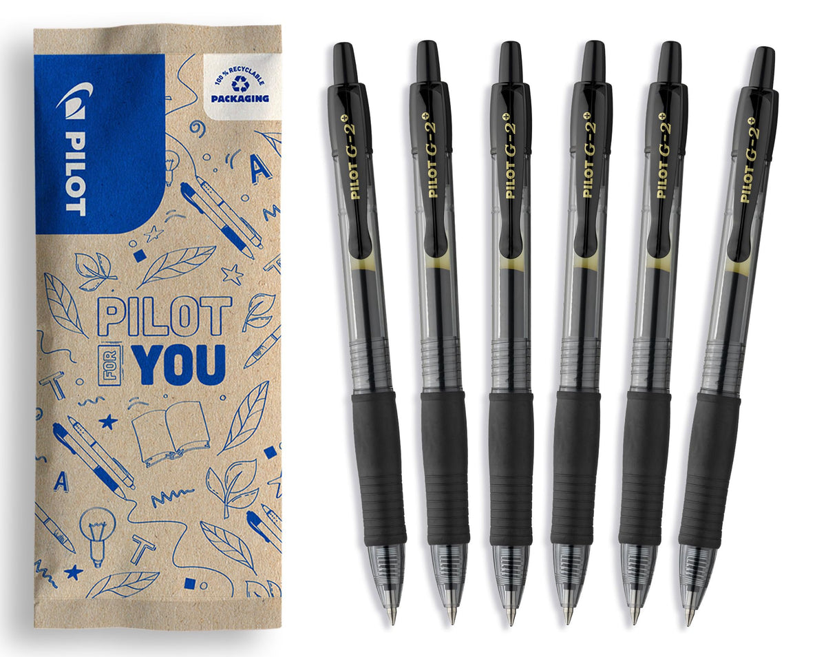 Pilot Flowpack 6 G-2 Gel Ink Rollerball Pen Medium Tip Black