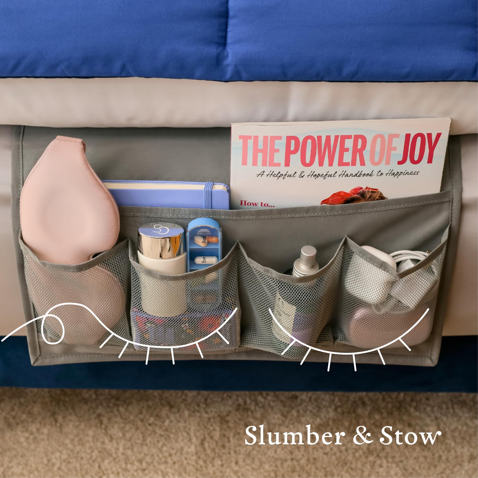 Houseify Slumber & Stow Hanging Bedside Caddy Organizer, 5 Pockets