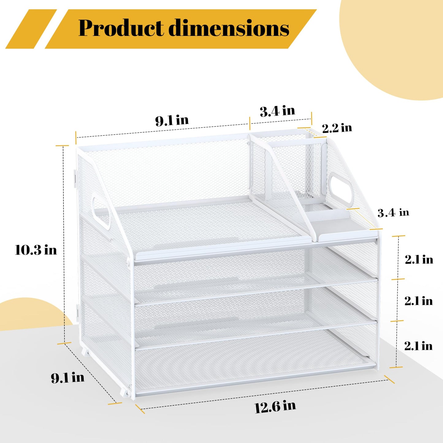 OrgMate 4 Tier Mesh Desk Organizer with Pen Holder and Handle Letter Tray