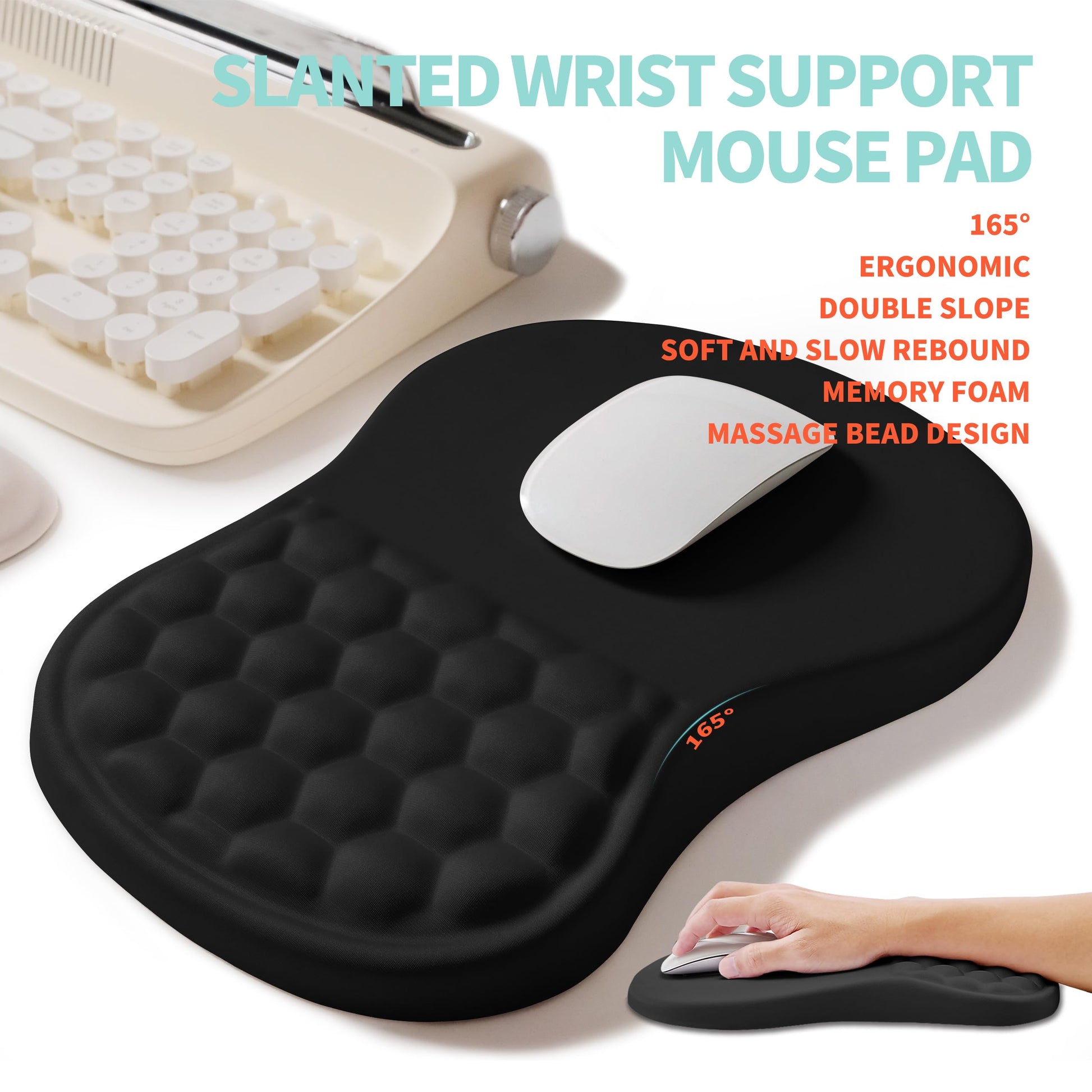 KUOSGM 2-in-1 Ergonomic Set, Wave Rise Keyboard Wrist Rest and Massage Bulge Slope Mouse Pad Wrist