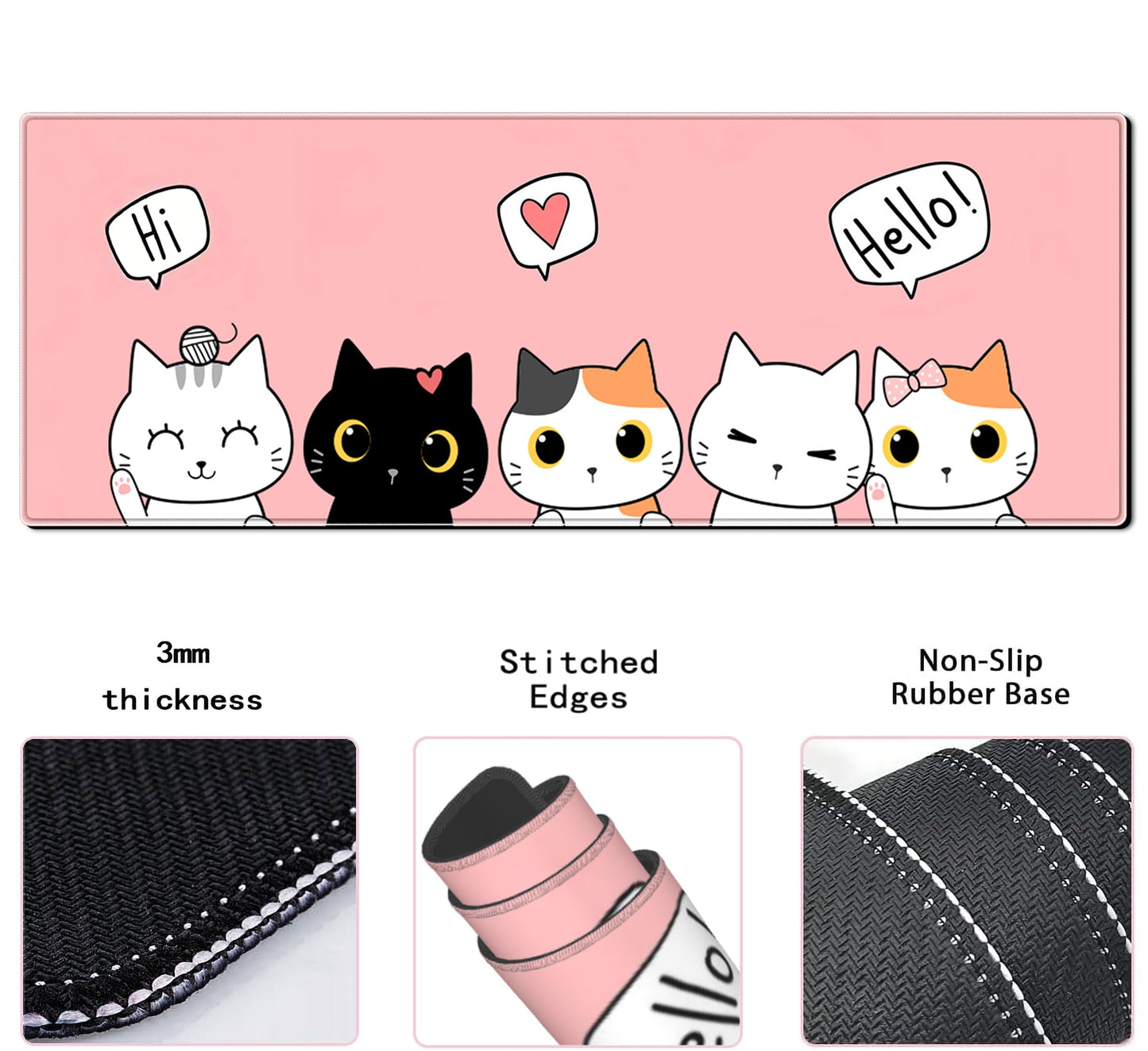 Cute Cat Gaming Mouse Pad Large Desk Mat, 31.5x11.8 Inch Mousepad Extended Non-Slip Rubber Base