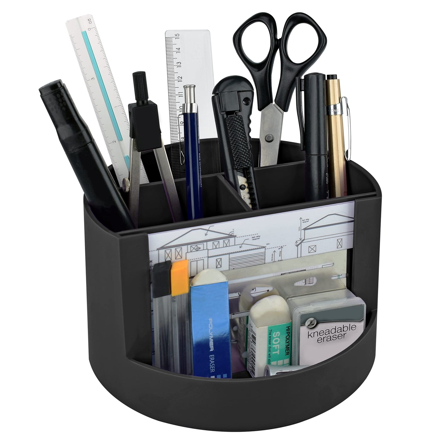 Acrimet Compact Desktop Organizer, 4 Spacious Slots, Round Pencil and Accessories Holder with Photo