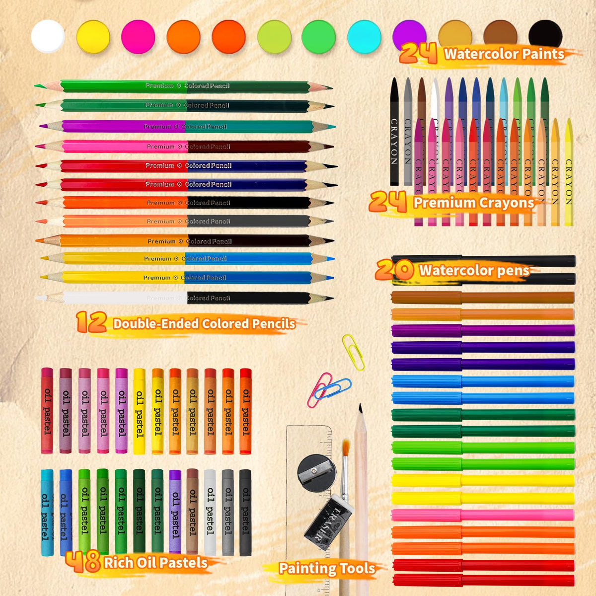 Okiki Art Supplies Kit for Kids Ages 5-12, 184-Pack Art Case Coloring Set, Drawing Kits with Gifts
