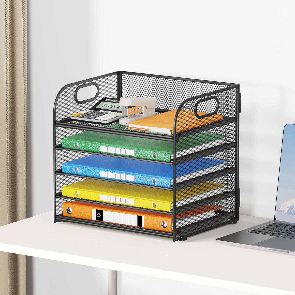2 Pack 5-Tier Paper Organizer Letter Tray with Handle - Black Mesh Desk Paper Sorter File Organizer