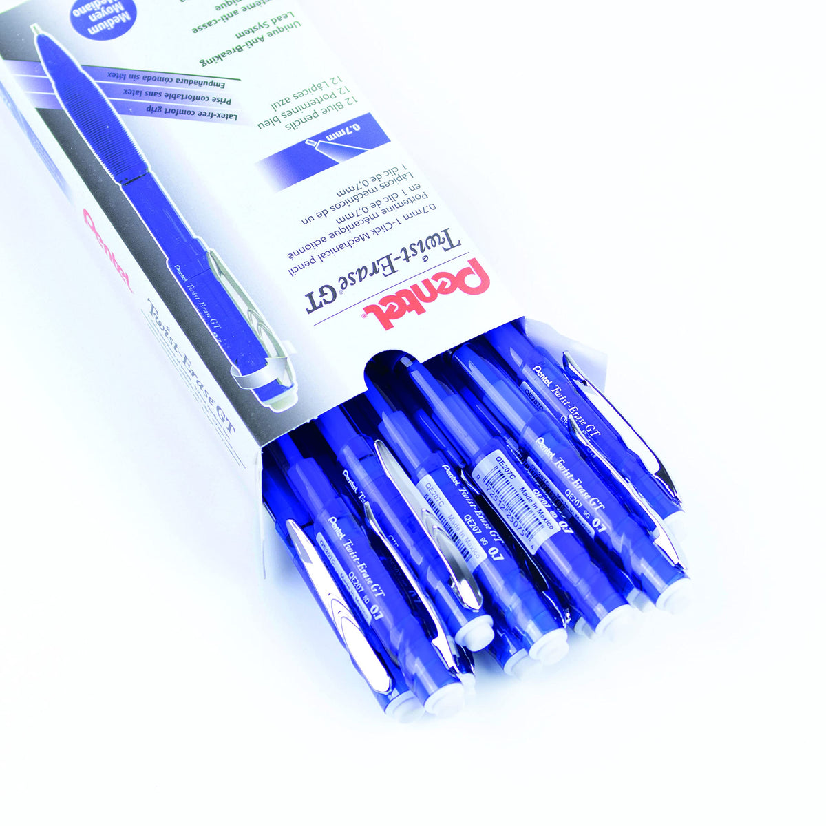 Pentel Twist-Erase GT, 0.7mm, Mechanical Pencil Transparent Blue, Box of 12 (QE207C)