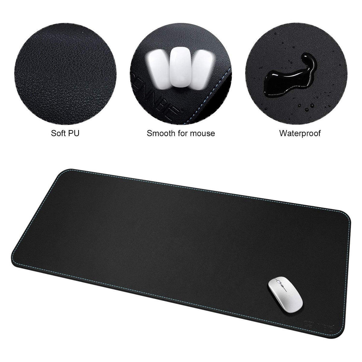 CENNBIE Leather Desk mat Protecter 47.2X19.6in Super Large(Black)