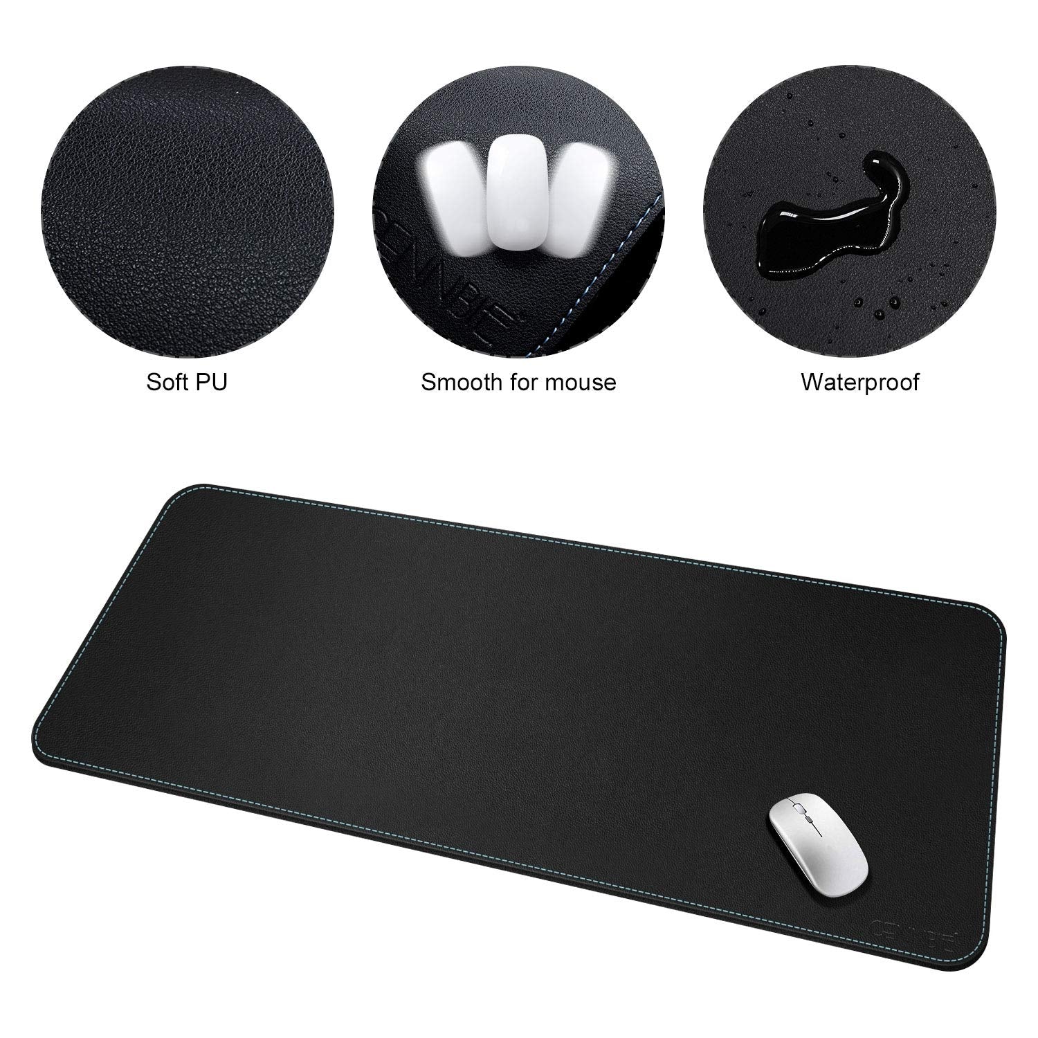 CENNBIE Leather Desk mat Protecter 47.2X19.6in Super Large(Black)