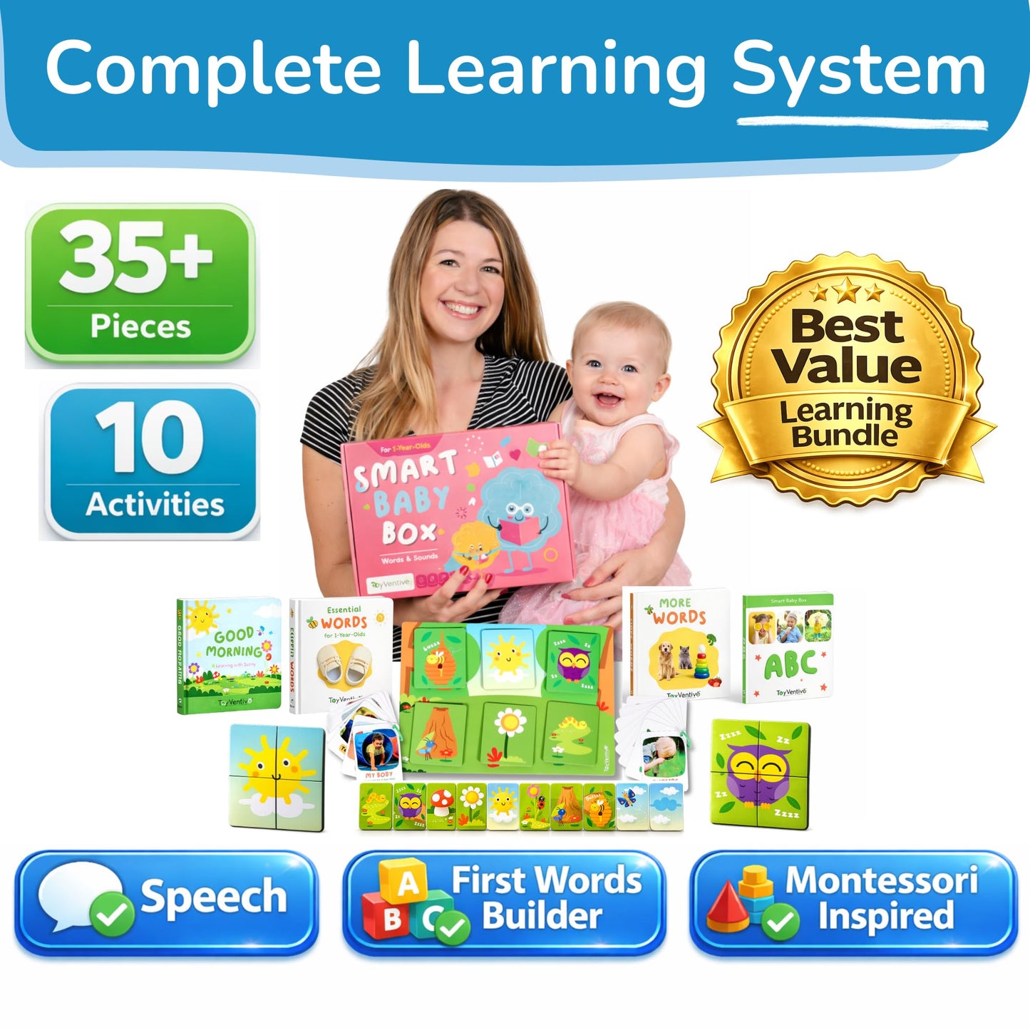 Busy Book for Toddlers 1-3 with Books for 1 Year Old & Toddler Flash Cards, Box with Activity