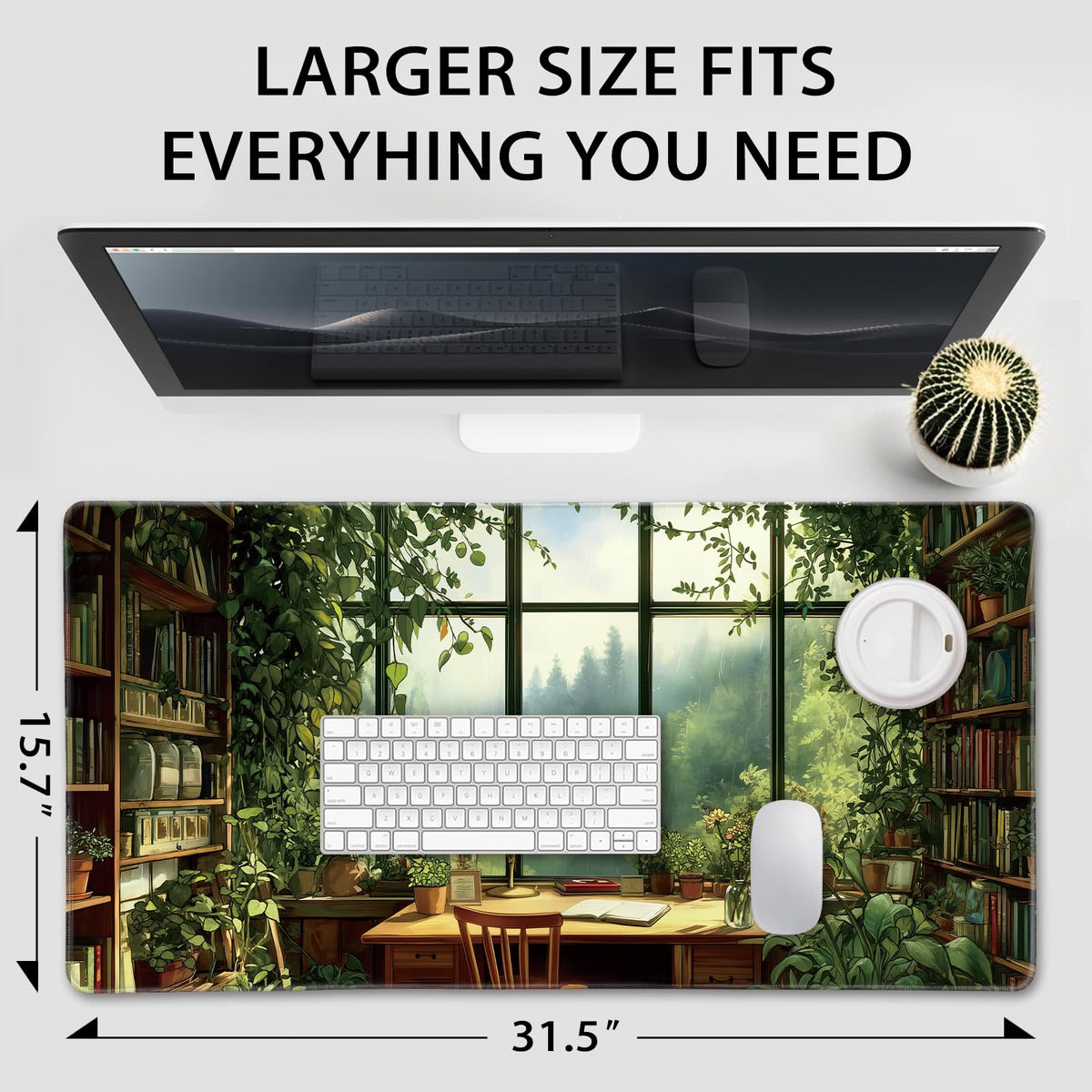 Mcapirivo Large Gaming Mouse Pad Desk Mat 31.5"x15.7" Green Study Room