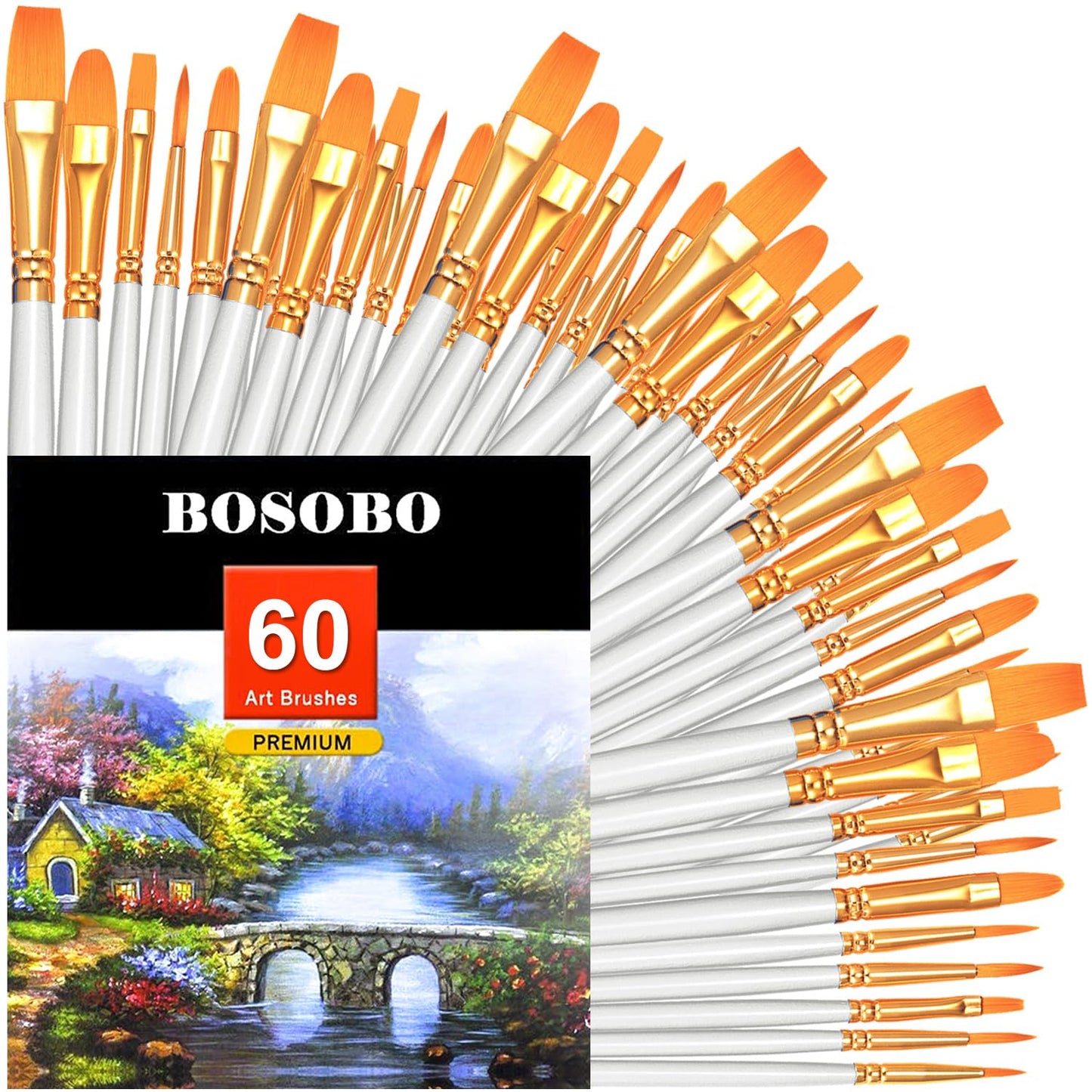 BOSOBO Paint Brushes Set, 6 Pack 60 Pcs Round Pointed Tip Paintbrushes Nylon Hair Artist Acrylic