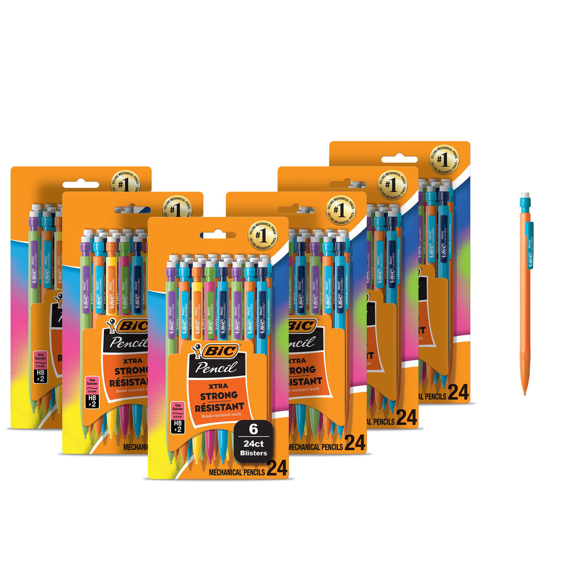 BIC Xtra Strong Mechanical Pencils with Erasers, Thick Point (0.9mm), 144-Count Bundle, Bulk