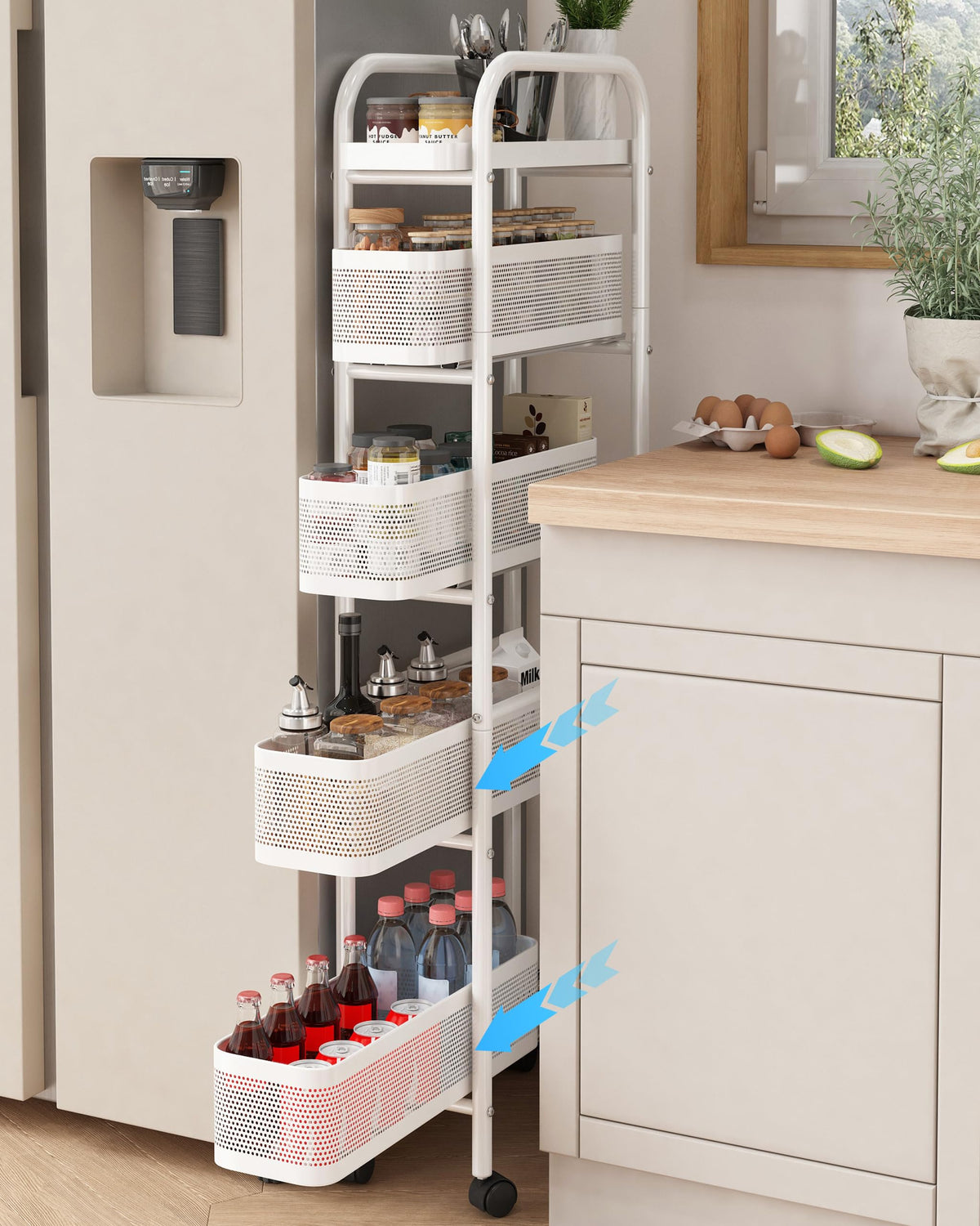 UMDONX 5-Tier Narrow Mobile Storage Cart with Pull-Out Baskets