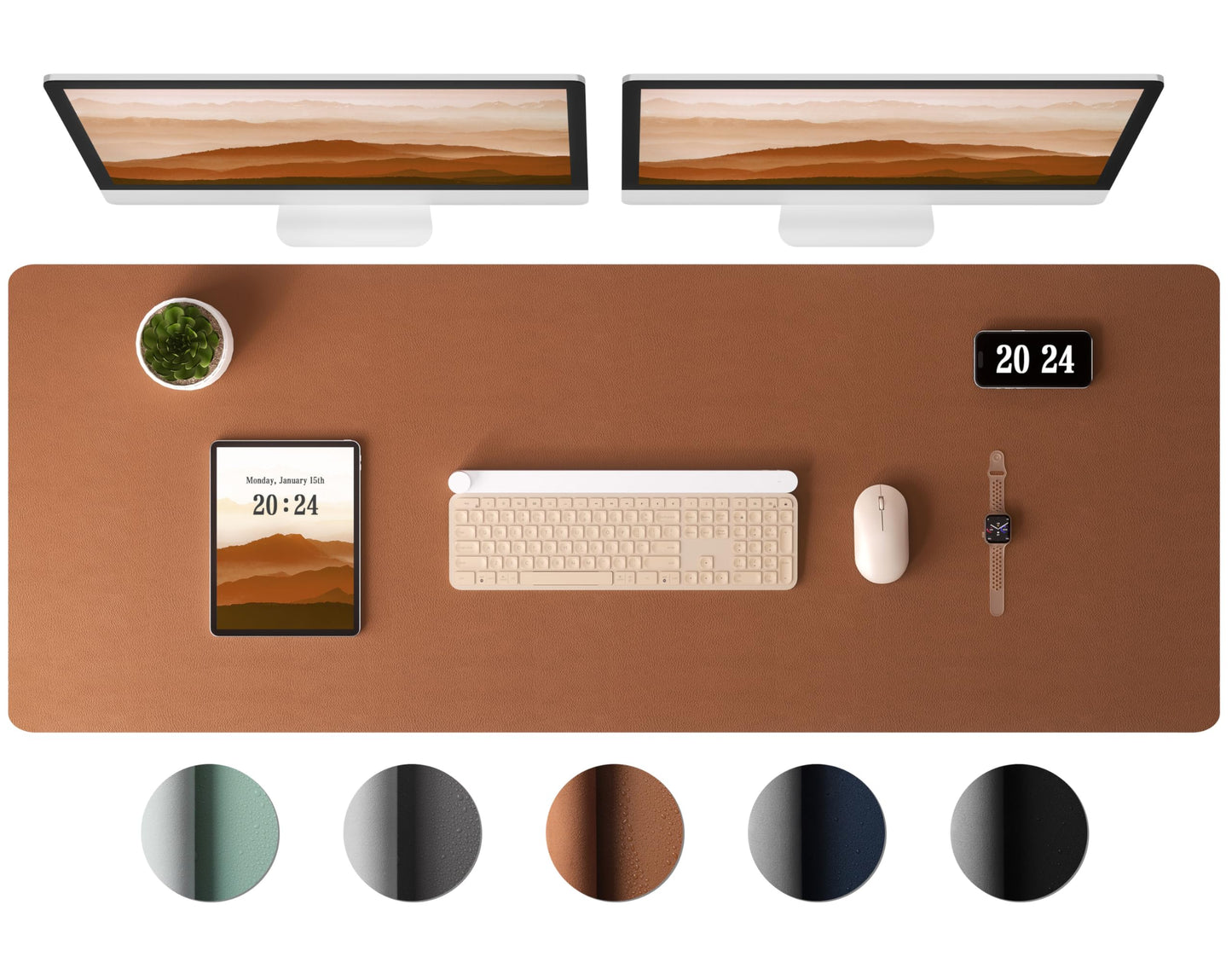 Aothia Leather Desk Pad Protector - Large Mouse Pad, Office Mat, Non-Slip PU Leather Blotter