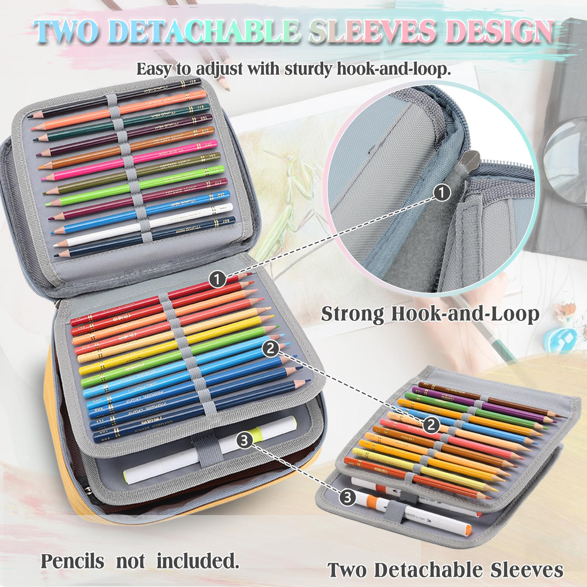 VX VONXURY Large Pencil Case, 54-Slot Colored Pen Pouch 2 Removable Sleeves