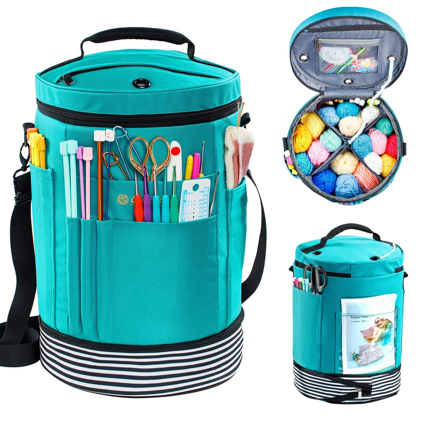 MYBAGZING Expandable Crochet Bag Organizer w/Yarn Grommets& Zipper Closure
