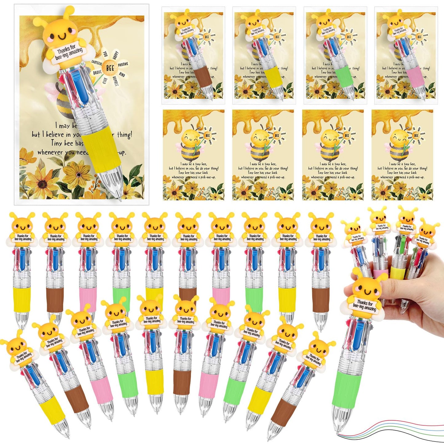 Sayglossy 24 Sets Bee Amazing Party Favor Pen Gift Bulk with Positive Card