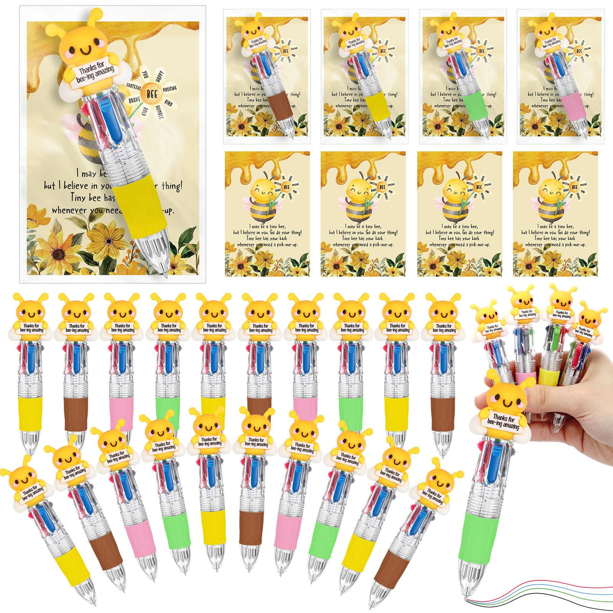 Sayglossy 24 Sets Bee Amazing Party Favor Pen Gift Bulk with Positive Card