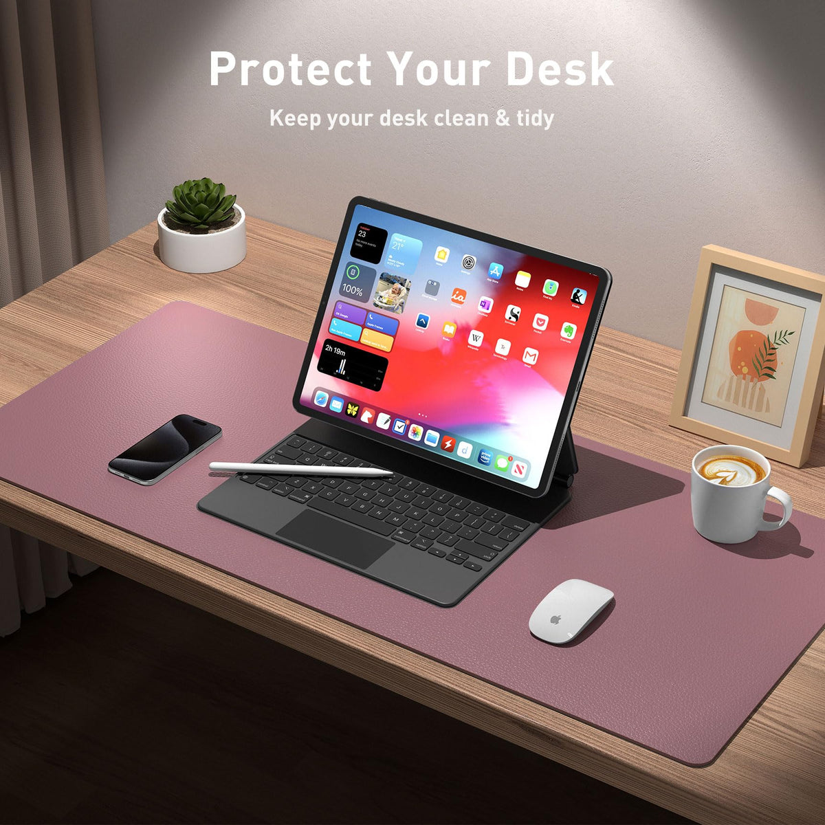 Aothia Leather Desk Pad Protector, Mouse Pad, Office Desk Mat, Non-Slip PU Leather Desk Blotter