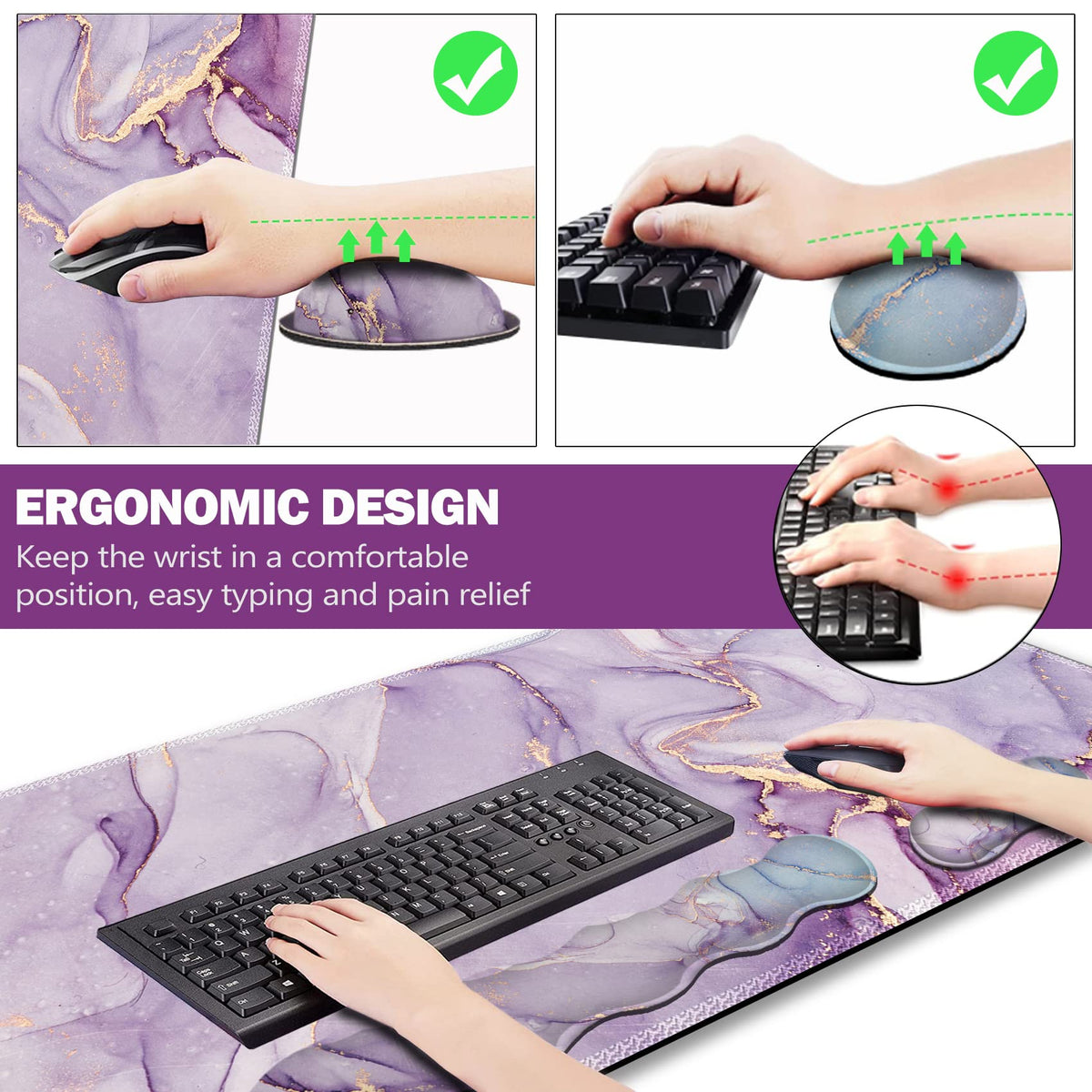 Upgraded Extended Gaming Mouse Pad, Keyboard Wrist Rest Pad, Wrist Support Mousepad Set, Artso