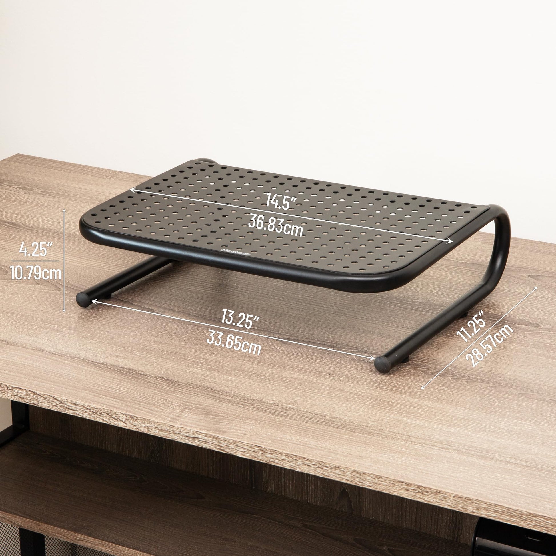 Mind Reader Monitor Stand, Ventilated Laptop Riser, Desktop Organizer, Office, Metal, Black