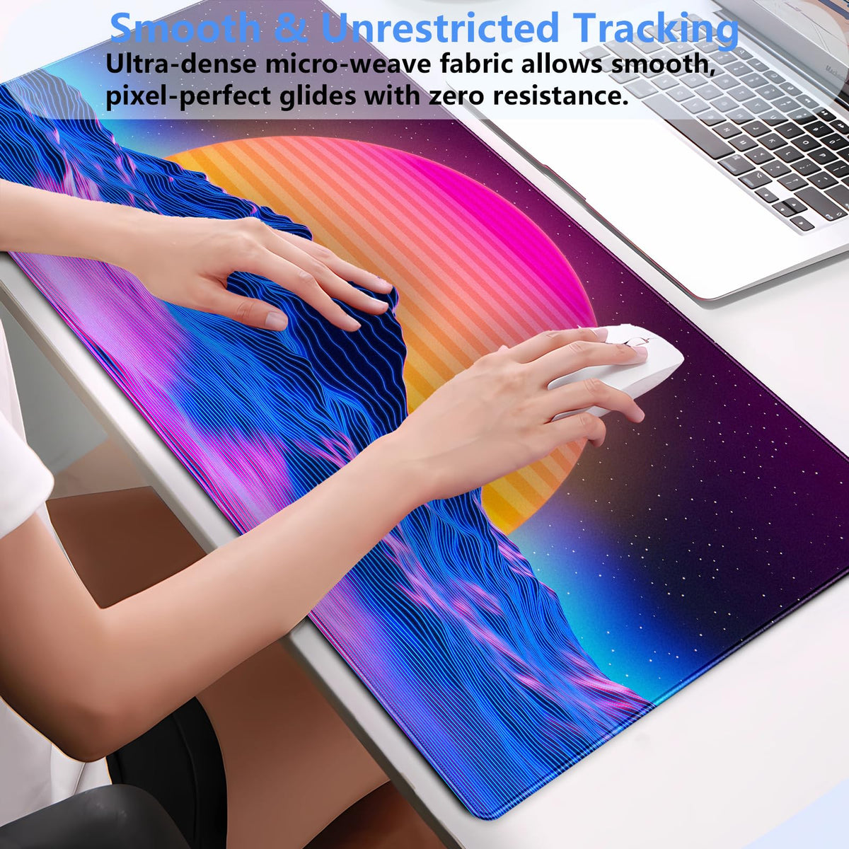 Synthwave Gaming Desk Mat, Retro 80s XXL Large Mouse Pad 31.5x15.7 in